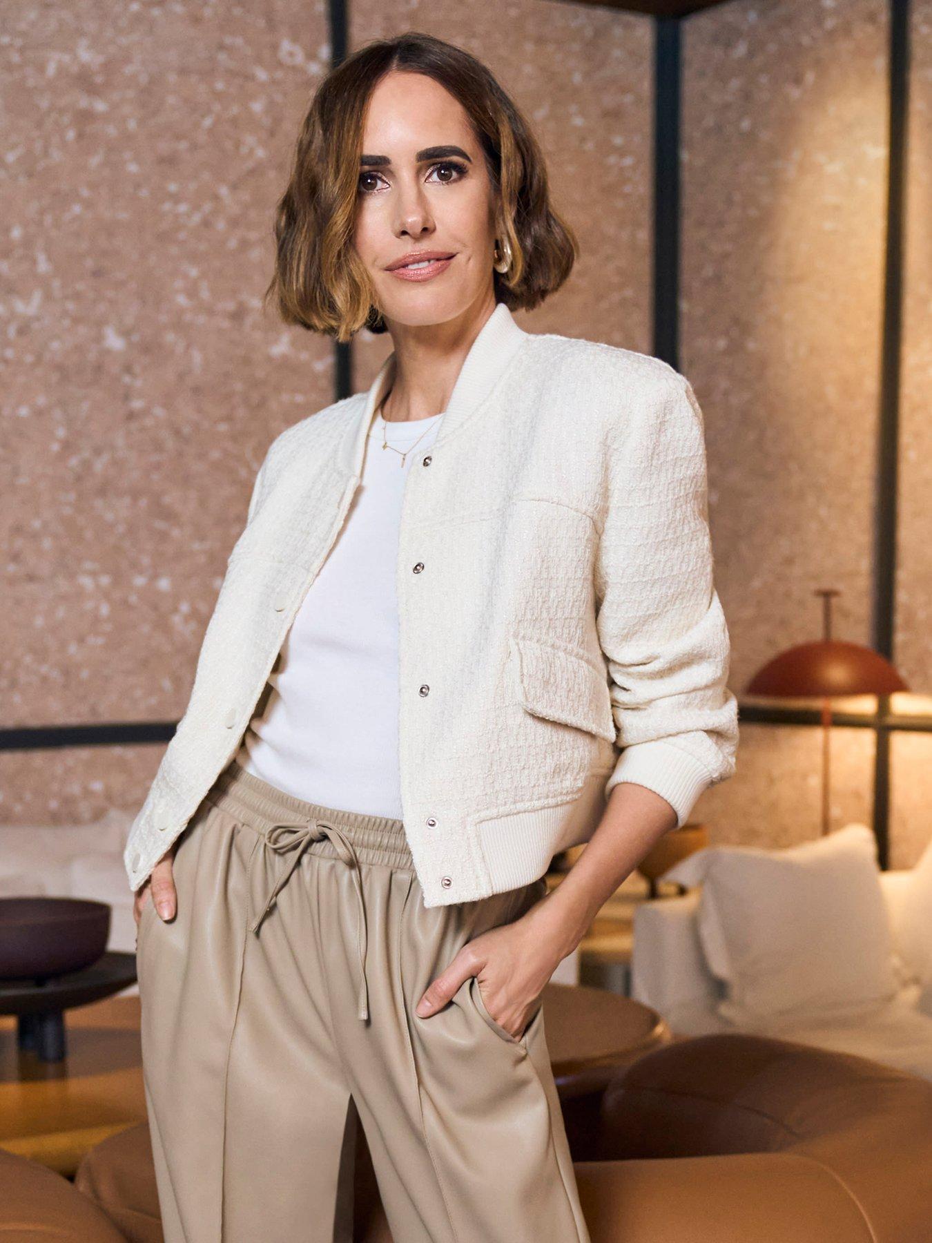 River Island Boucle Tailored Bomber Jacket Cream Littlewoods