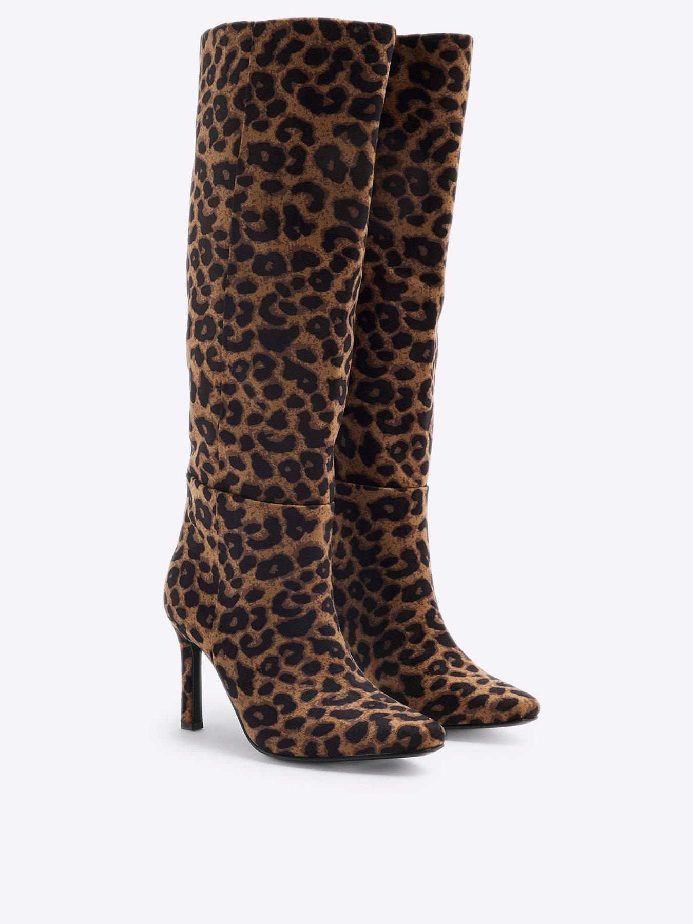  image of river-island-velvet-high-leg-boot-beige