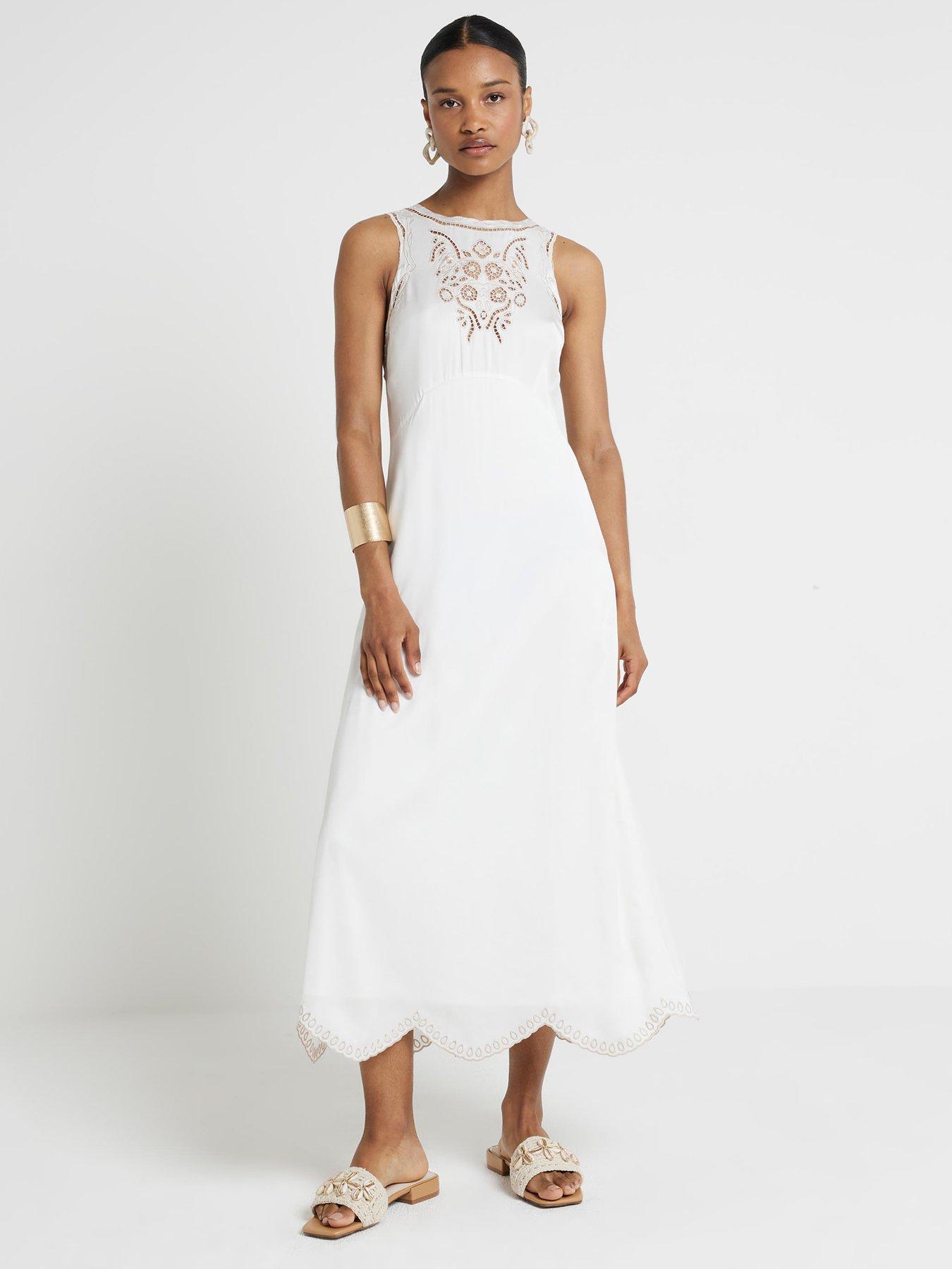 undefined Cutwork Midi Dress - White