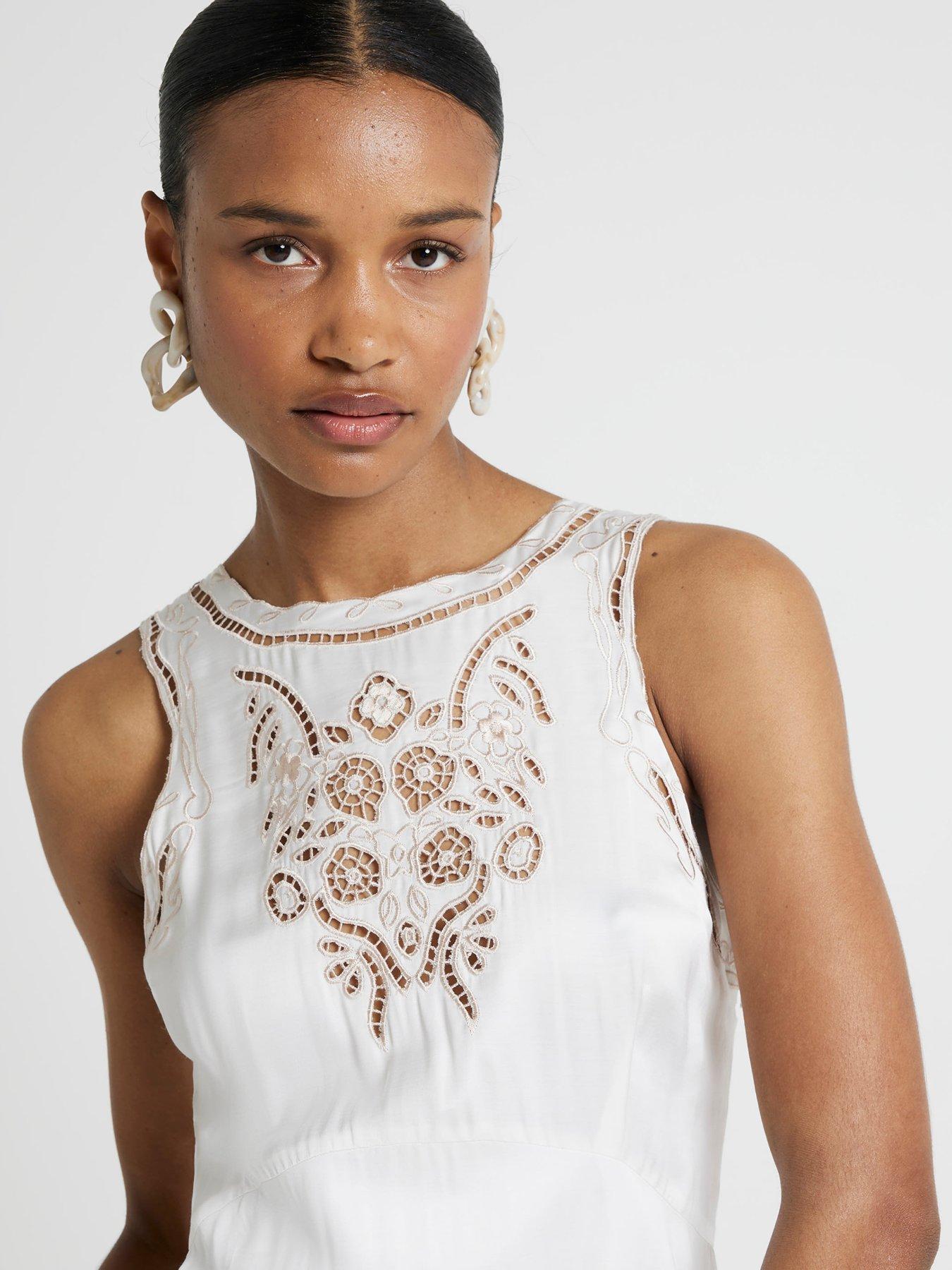 Image 4 of 5 of River Island Cutwork Midi Dress - White