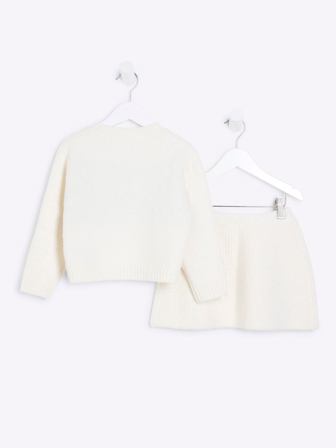 Image 2 of 5 of River Island Mini Mini Girl Sequin Fairisle Christmas Jumper Skirt Set - Cream