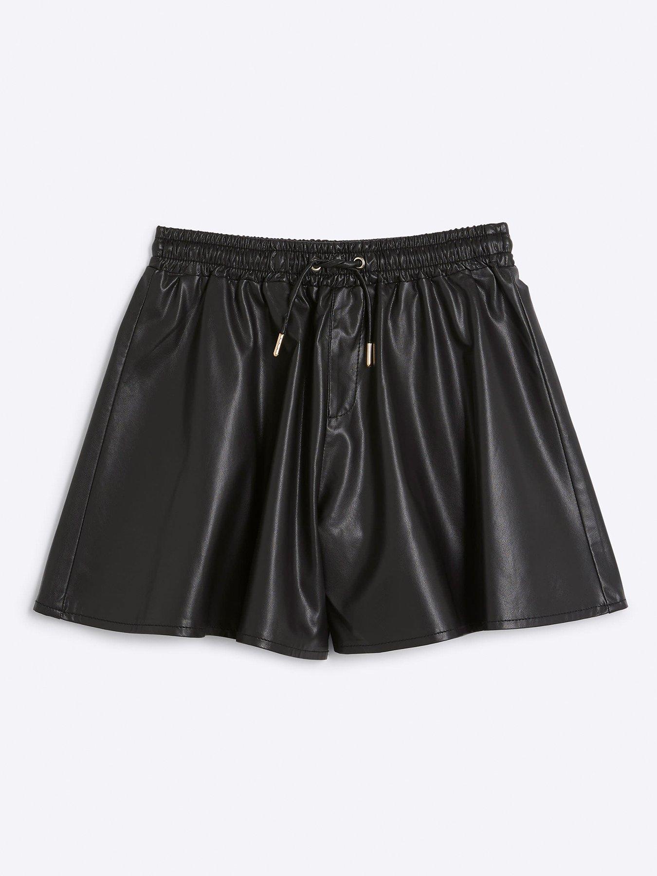 Image 1 of 4 of River Island Girls Faux Leather Elasticated Shorts - Black