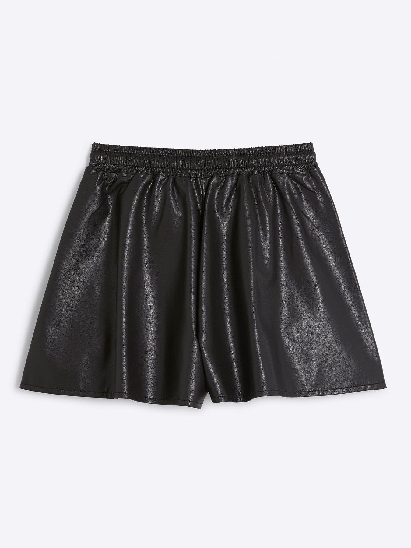 Image 2 of 4 of River Island Girls Faux Leather Elasticated Shorts - Black