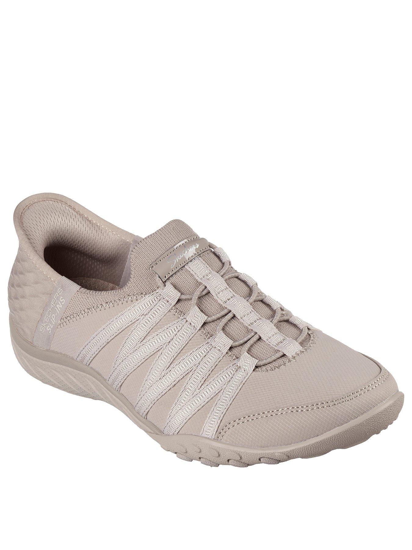  image of skechers-wide-fit-breathe-easy-slip-in-roll-with-me-trainer-beige