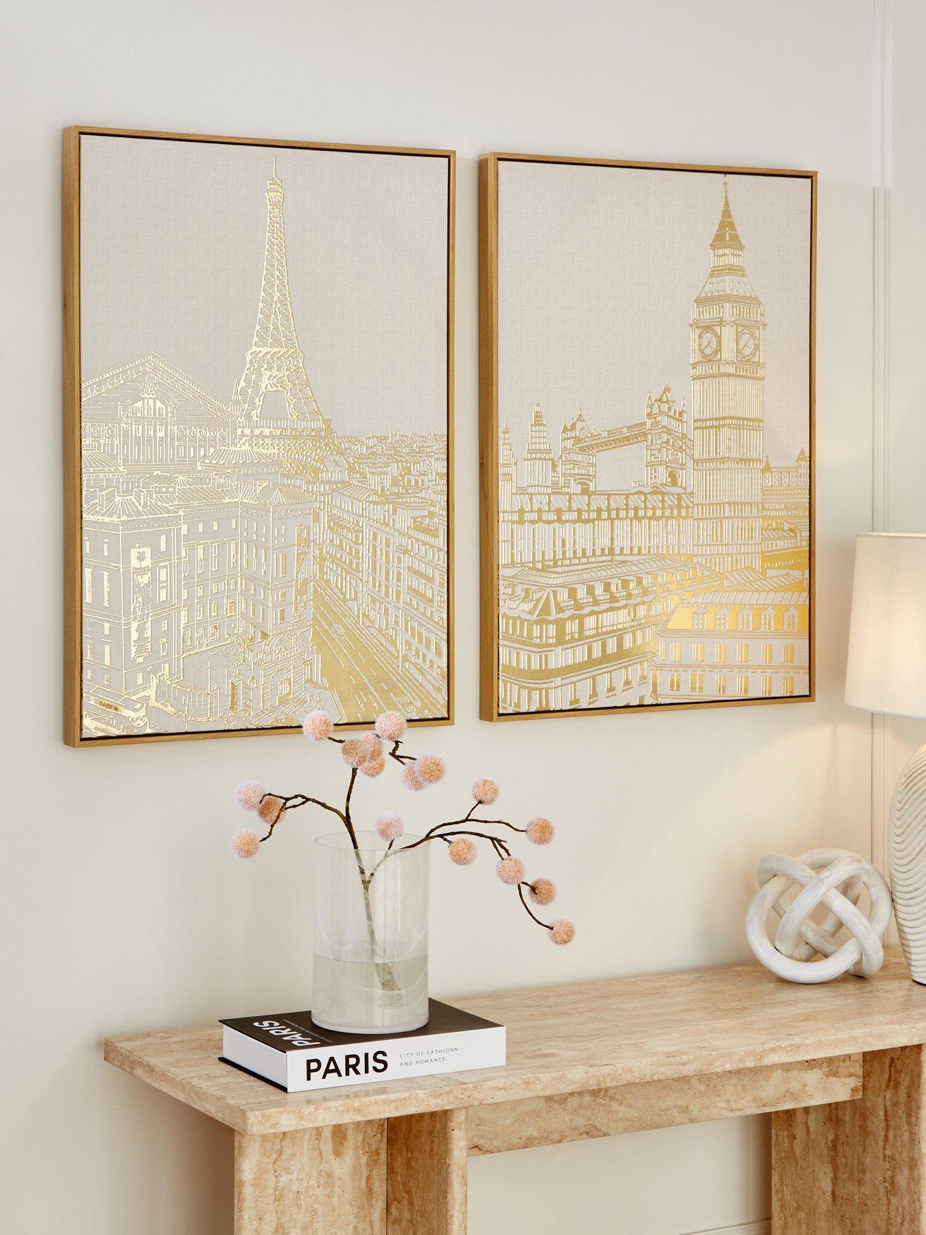  image of very-home-set-of-2-gold-foil-city-scape-capped-printed-canvas-wall-art