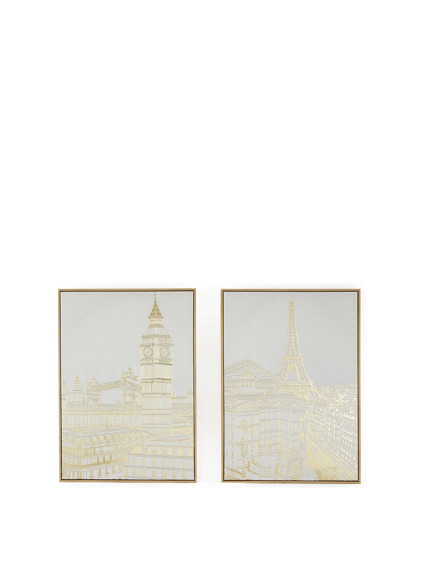  image of very-home-set-of-2-gold-foil-city-scape-capped-printed-canvas-wall-art