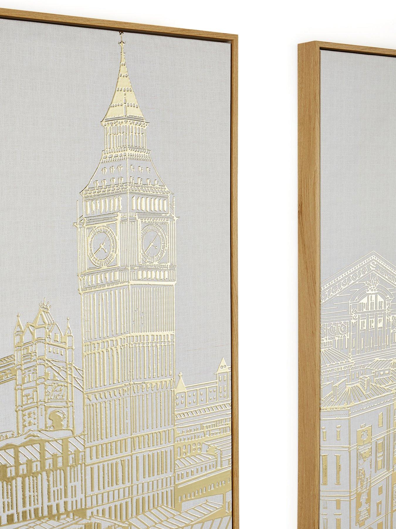  image of very-home-set-of-2-gold-foil-city-scape-capped-printed-canvas-wall-art