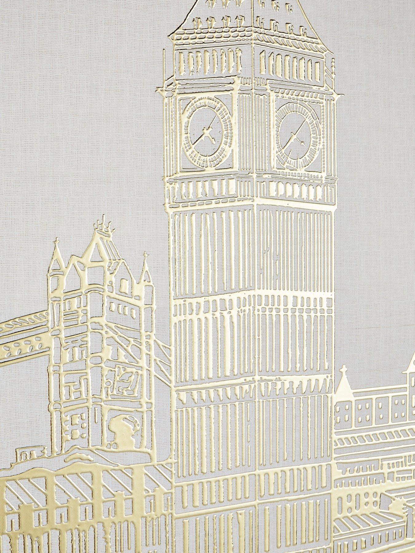  image of very-home-set-of-2-gold-foil-city-scape-capped-printed-canvas-wall-art