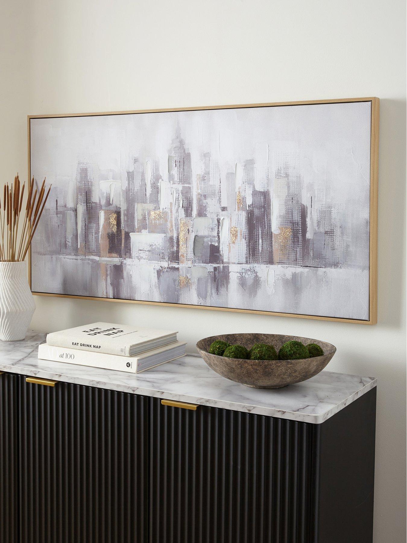 The Very Collection Capped City Landscape Foiled Canvas with Hand-Painted Embellishments