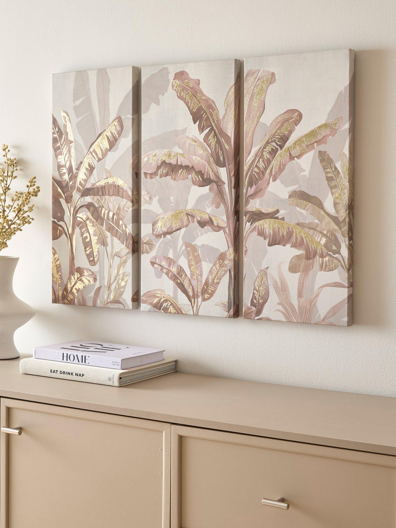 The Very Collection Set of 3 Palm Tree Canvas Prints with Gold Foil Embellishment - FSC® Certified
