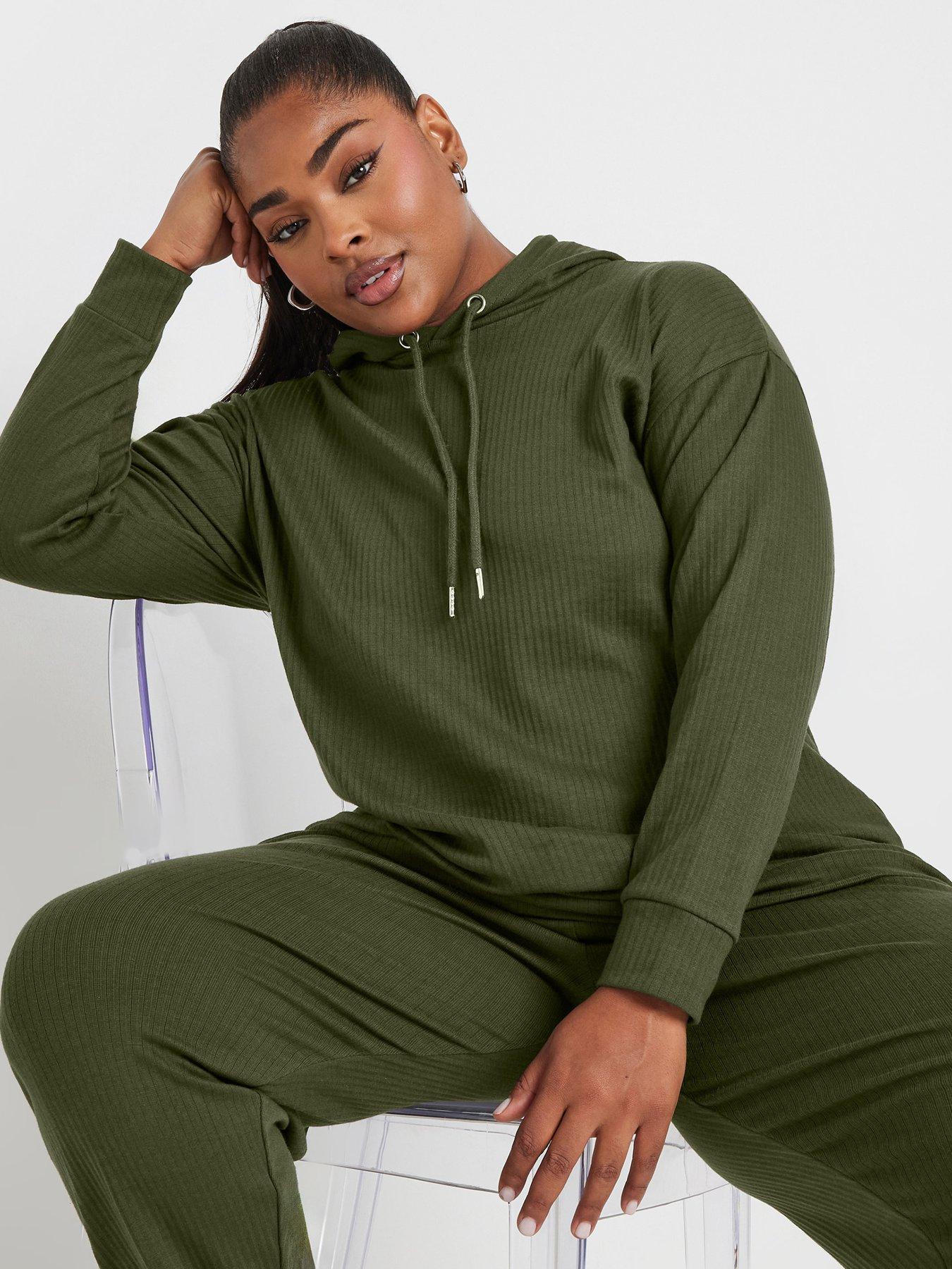 undefined Curve Ribbed Hoodie - Green