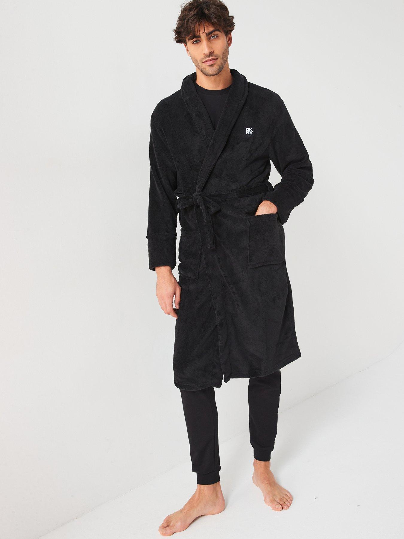 Image 1 of 5 of DKNY Panda Fleece Lined Robe - Black