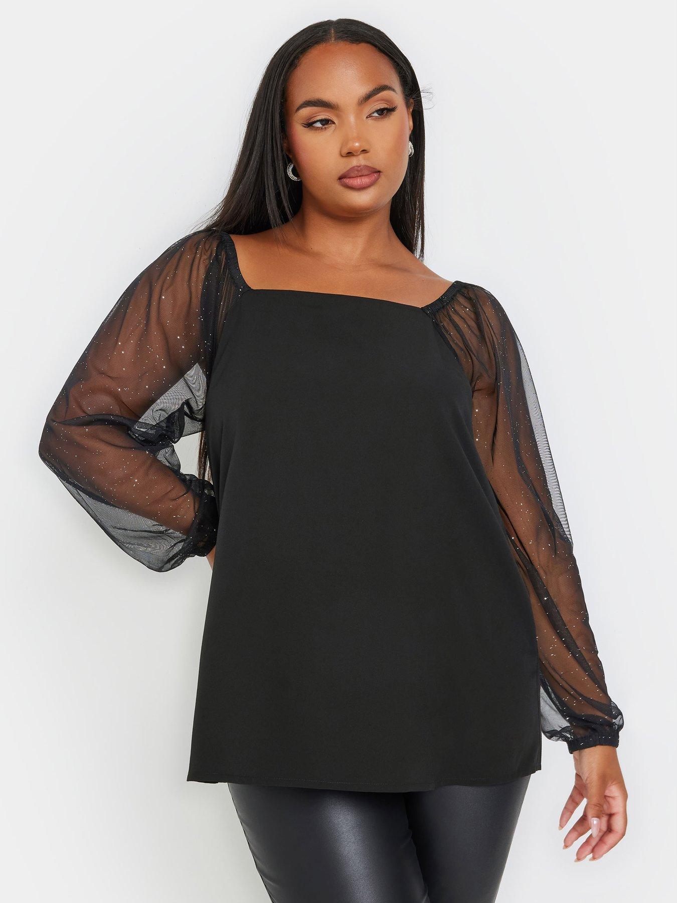 Yours Curve Square Neck Glitter Top Black Littlewoods