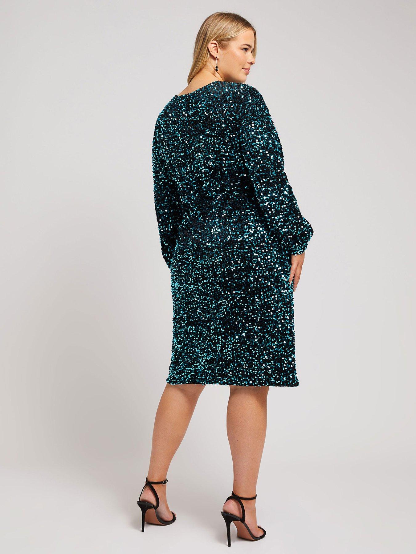  image of yours-curve-sequin-velvet-long-sleeve-shift-dress-black