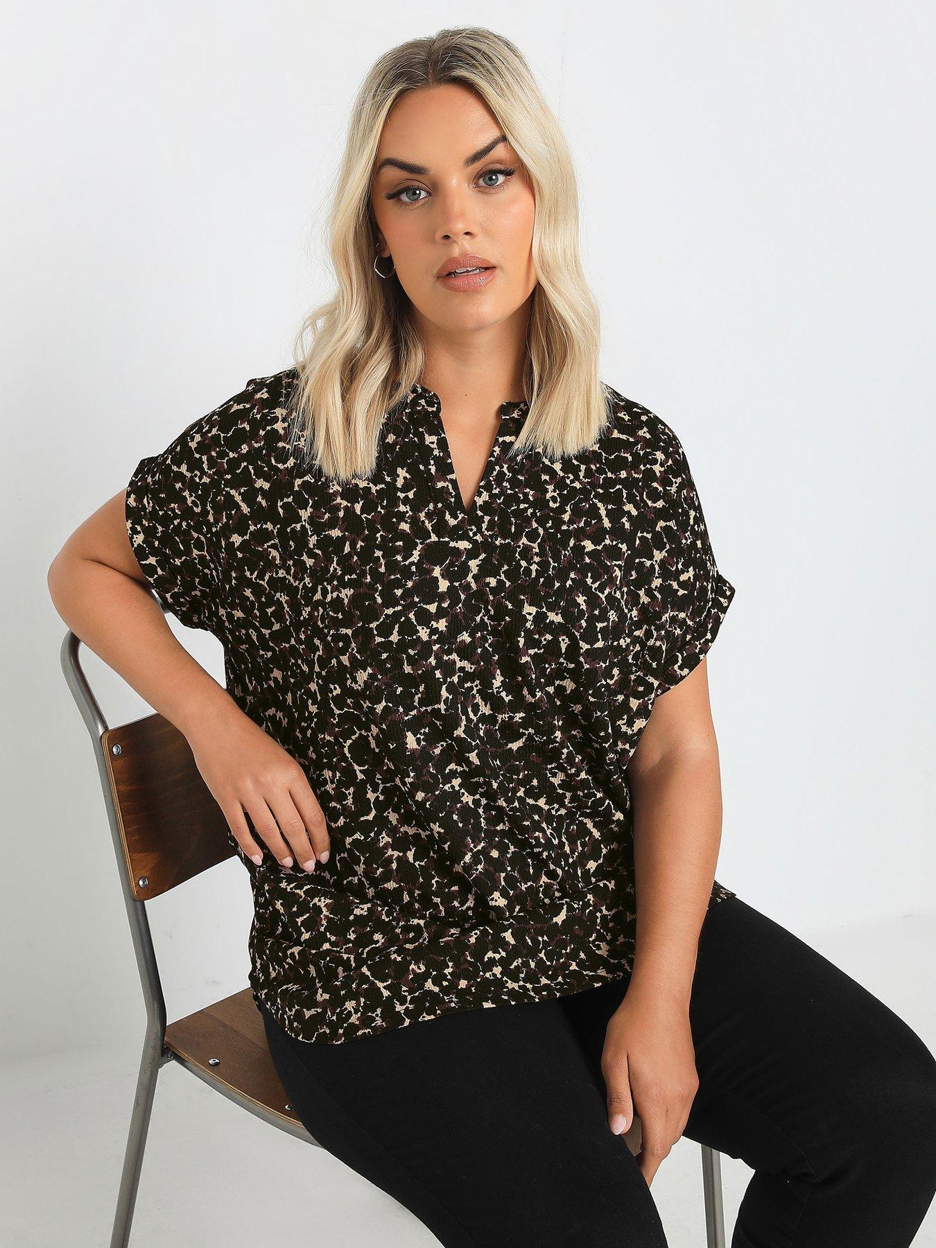 undefined Curve Notch Neck Textured Top - Brown