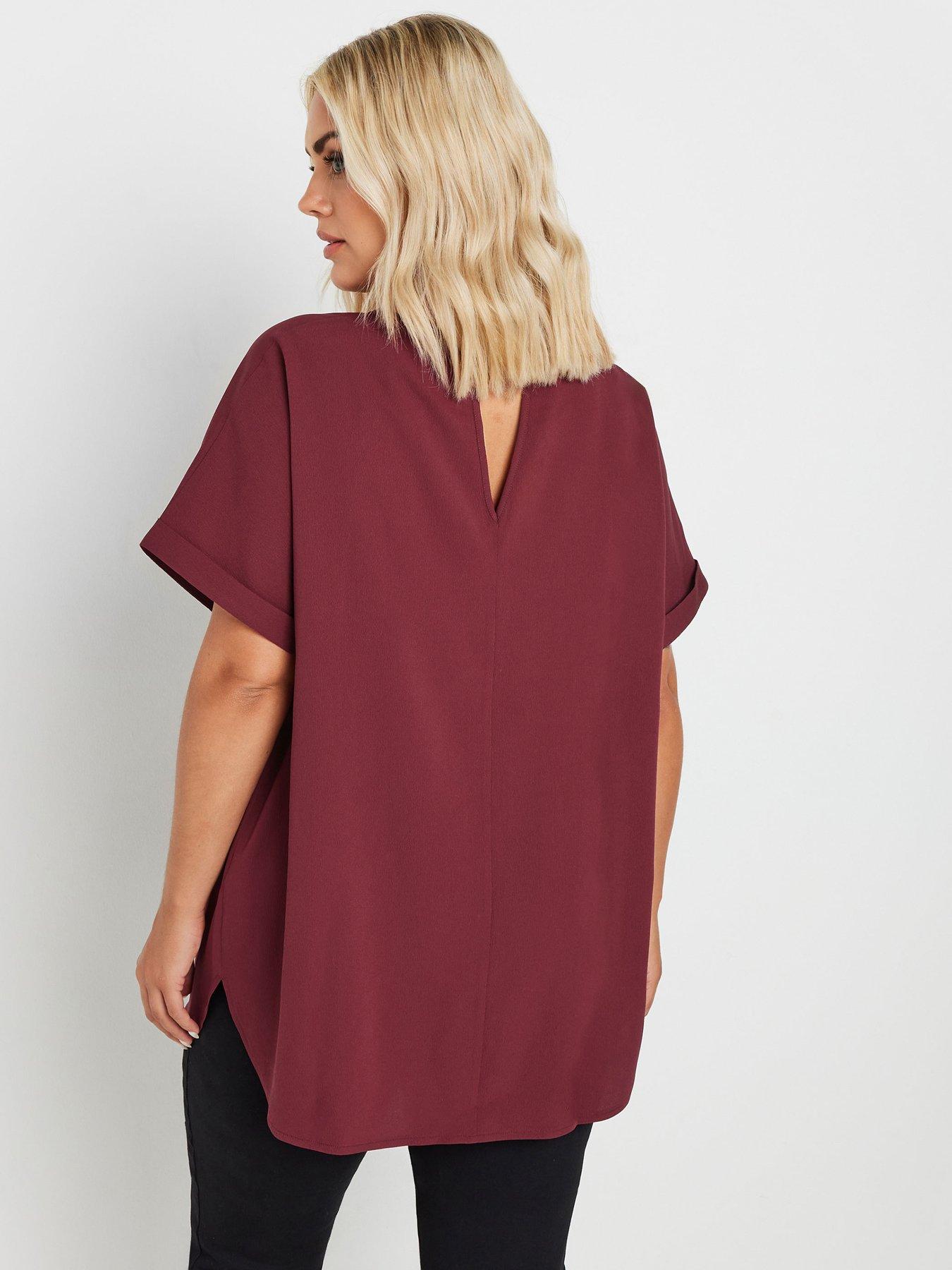 image of yours-curve-short-sleeve-trim-neck-top-burgundynbspred