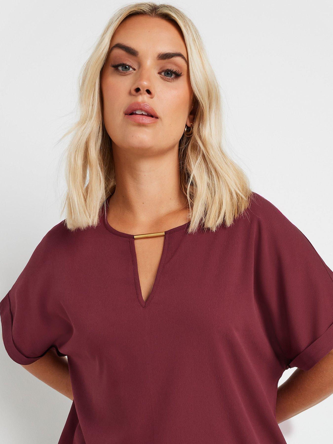  image of yours-curve-short-sleeve-trim-neck-top-burgundynbspred
