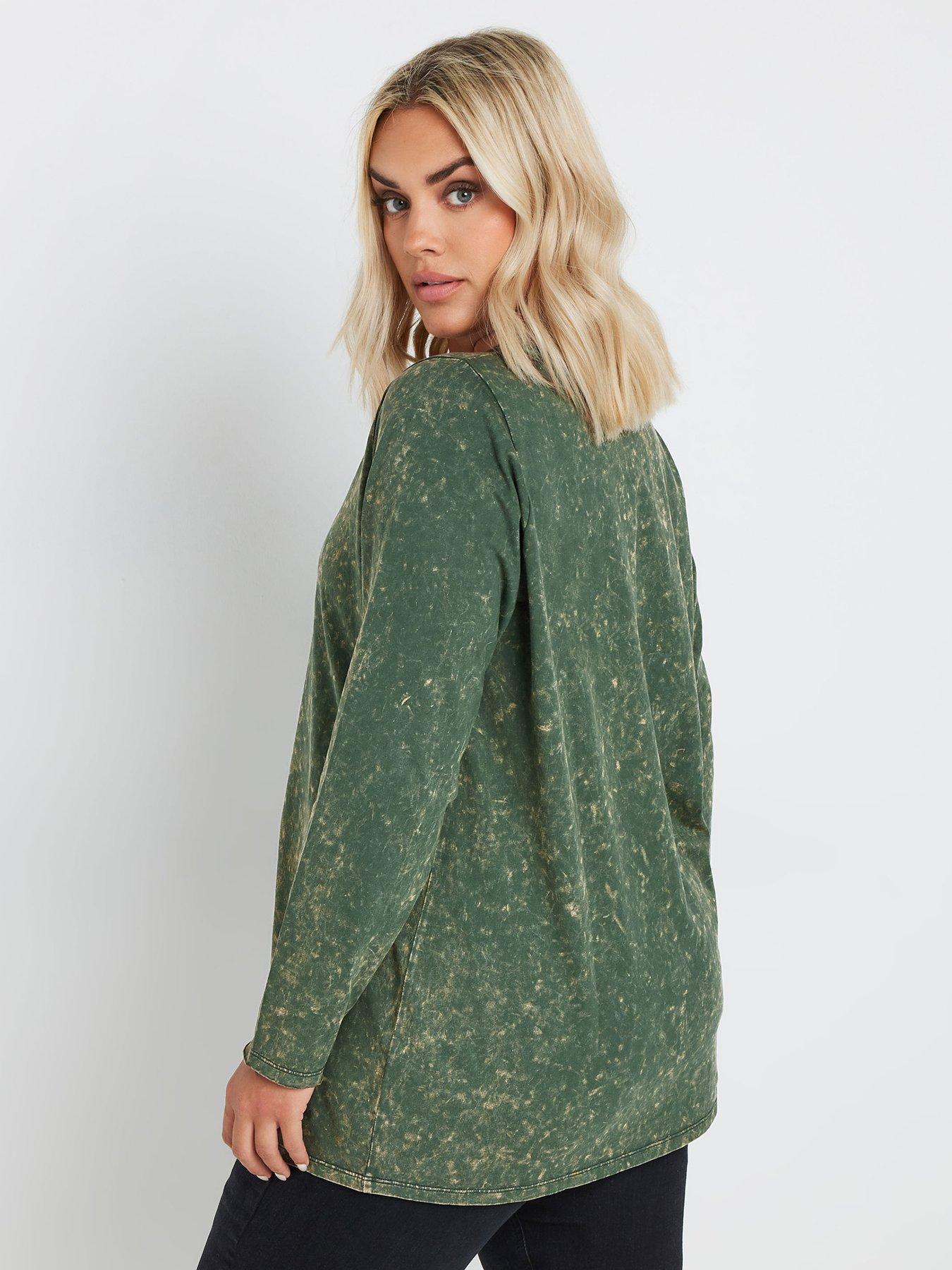  image of yours-curve-log-sleeve-acid-wash-t-shirt-green