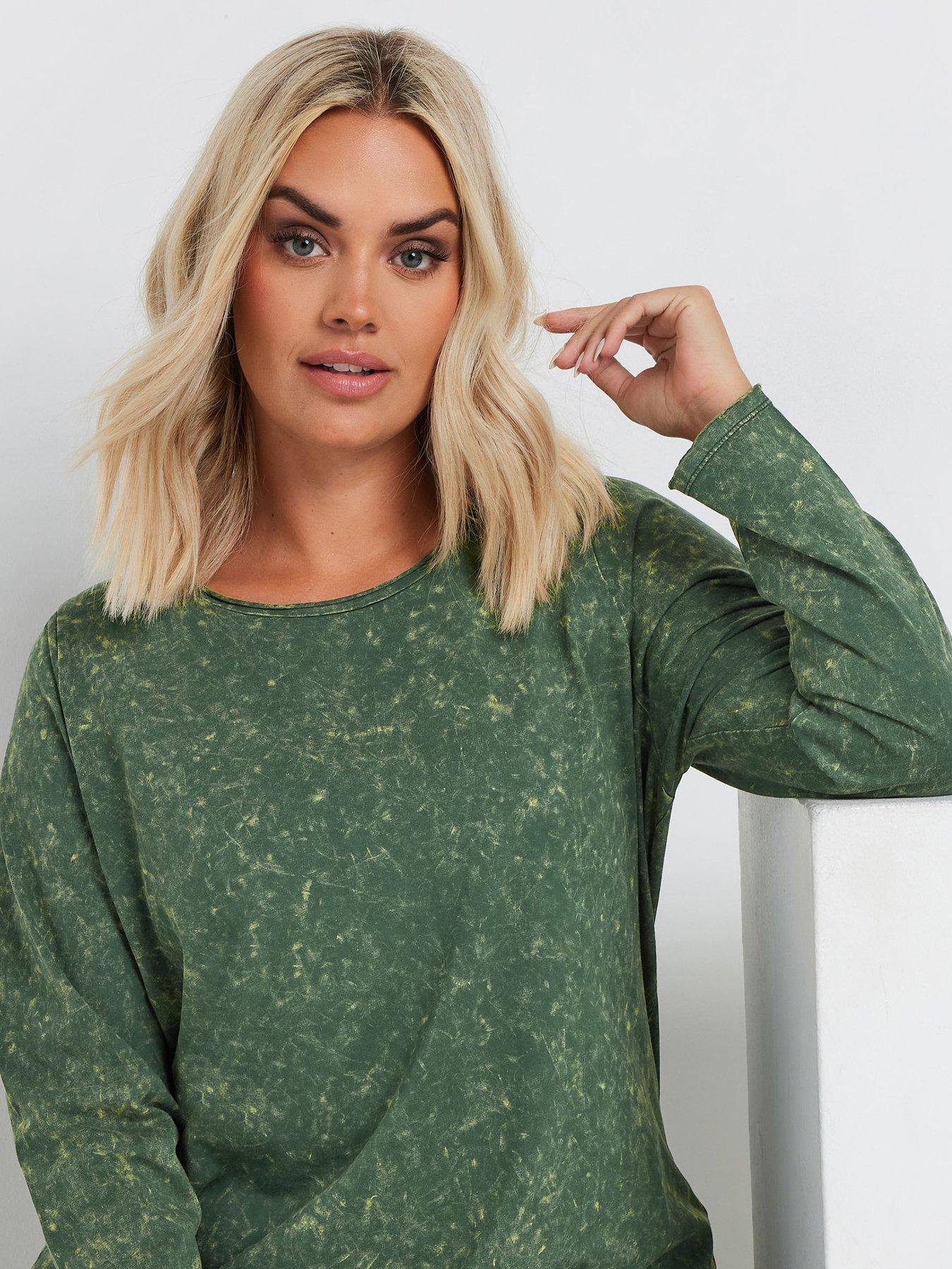  image of yours-curve-log-sleeve-acid-wash-t-shirt-green