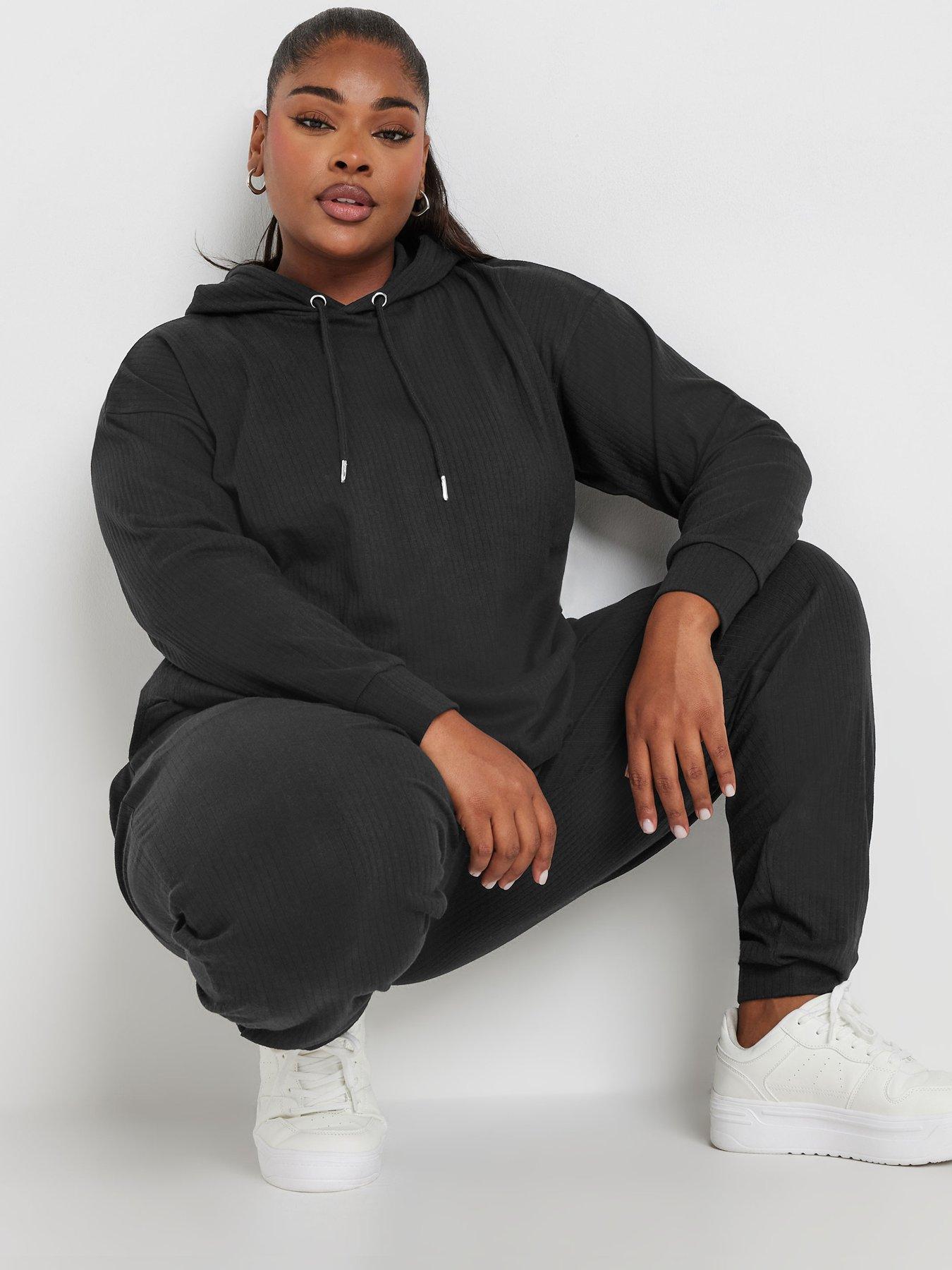Image 1 of 4 of Yours Curve Ribbed Hoodie - Black