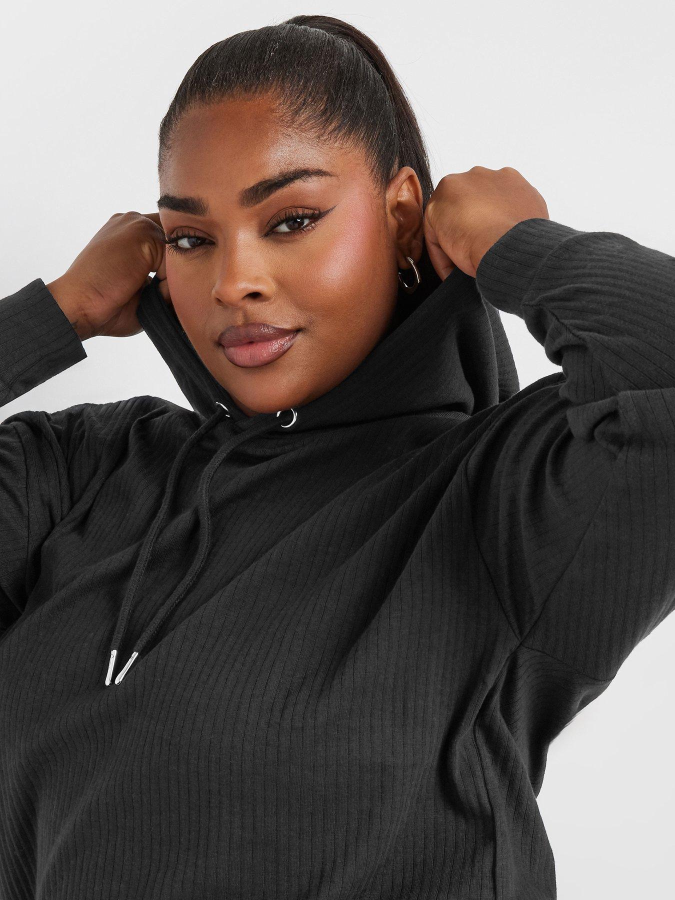 Image 4 of 4 of Yours Curve Ribbed Hoodie - Black