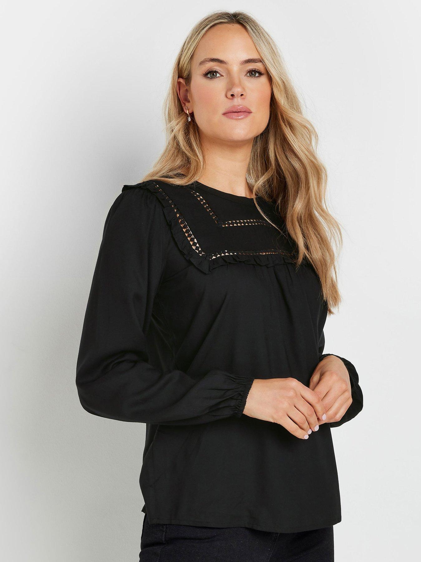 undefined Tall Bib Frill Woven Blouse - Black