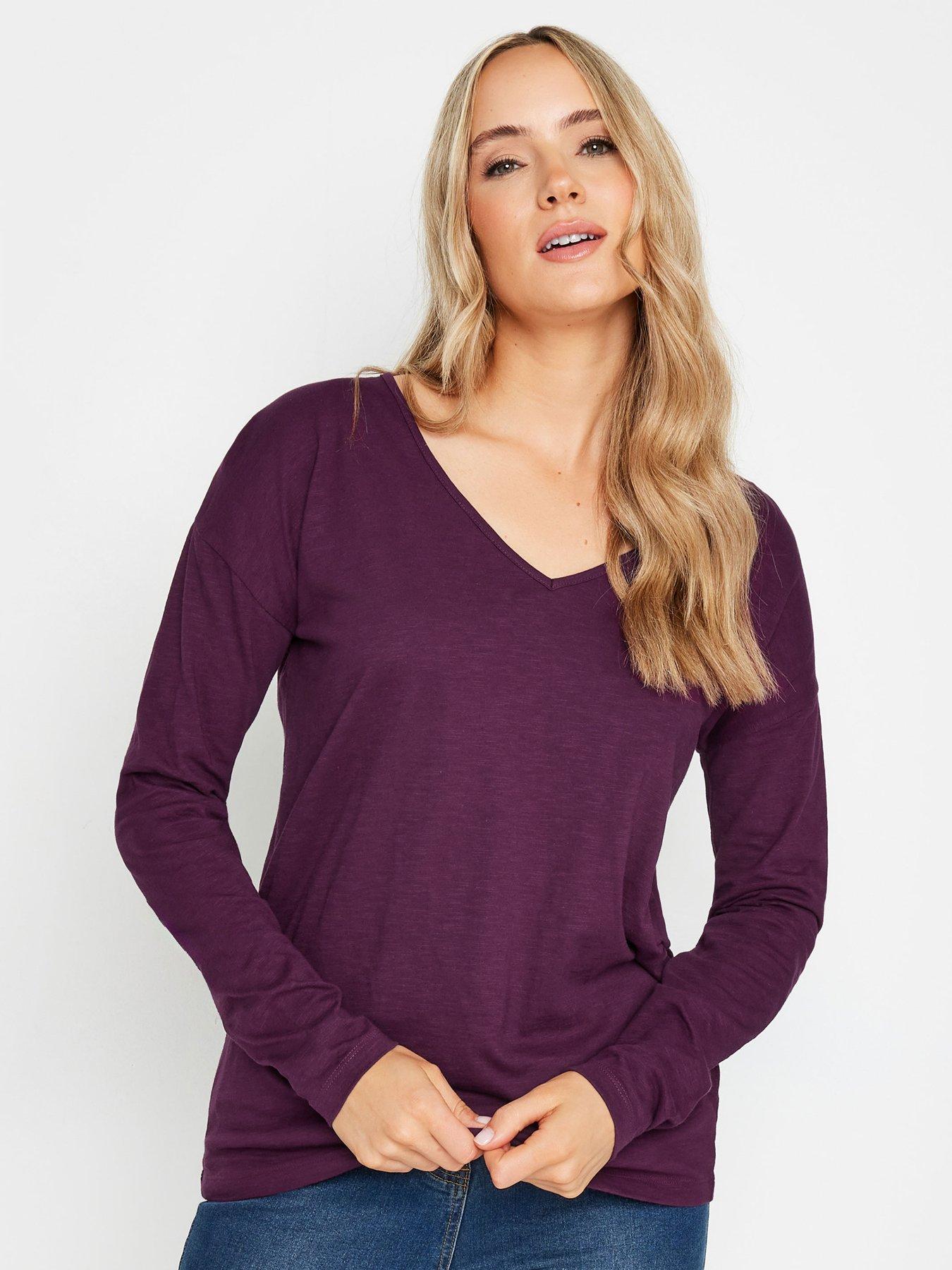 undefined Tall Long Sleeve V Neck T-shirt - Purple