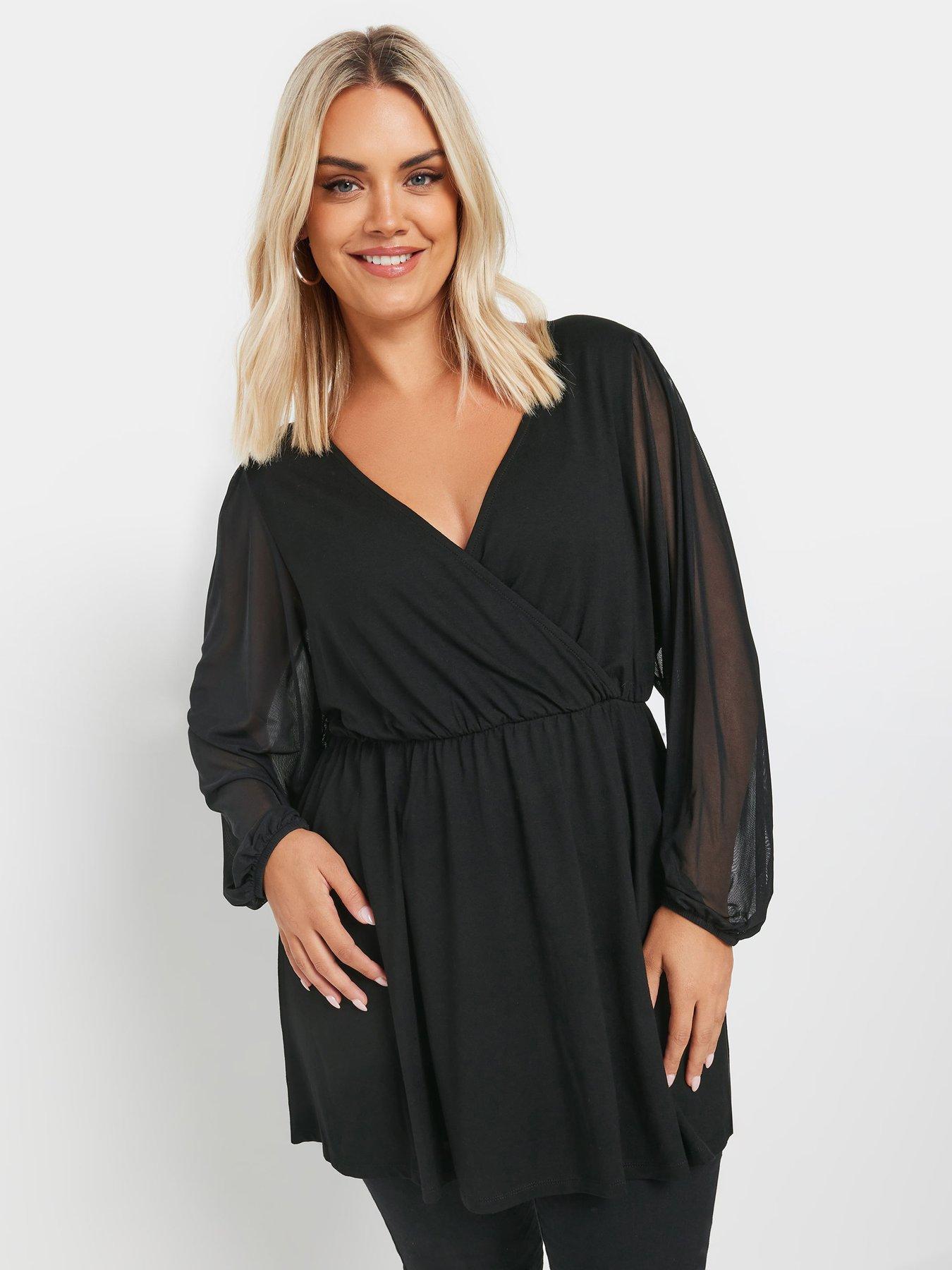  image of yours-curve-mesh-sleeve-wrap-top-black