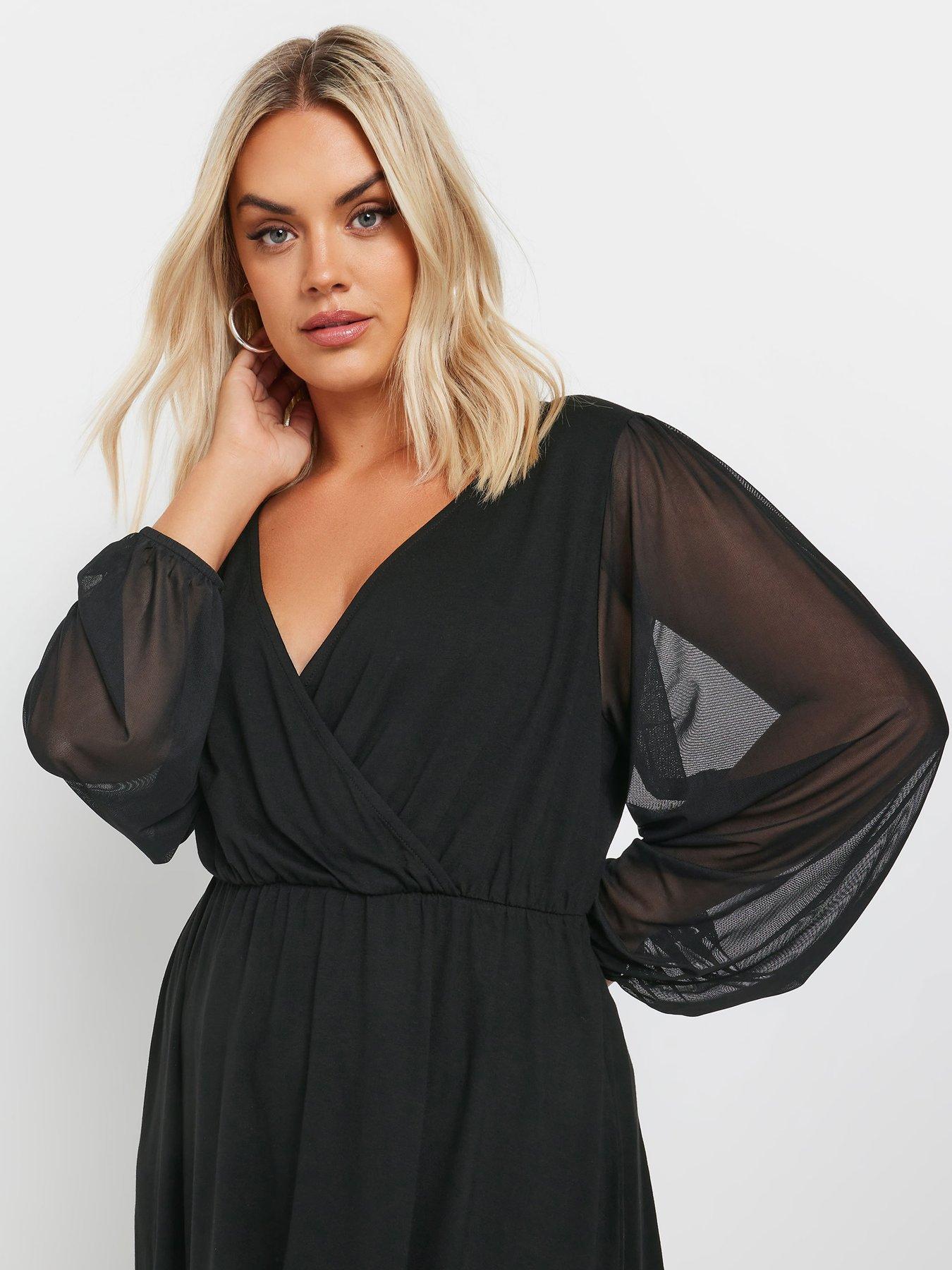  image of yours-curve-mesh-sleeve-wrap-top-black