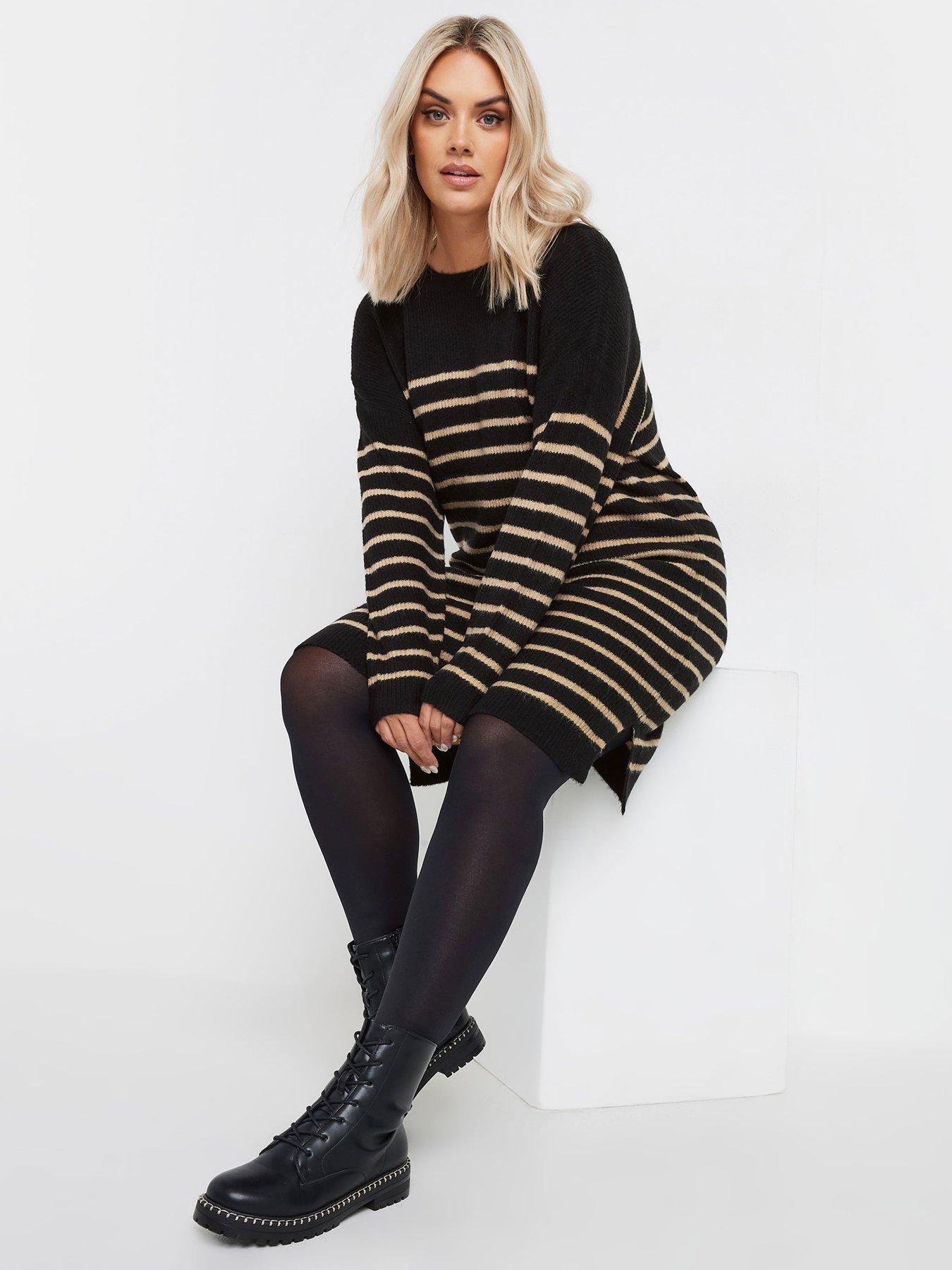 undefined Curve Tunic Stripe Jumper Dress - Black