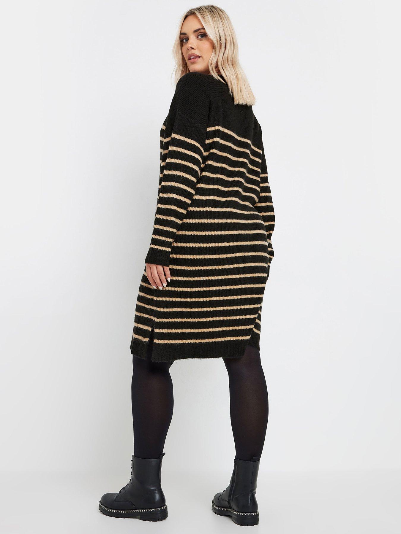 Image 2 of 4 of Yours Curve Tunic Stripe Jumper Dress - Black