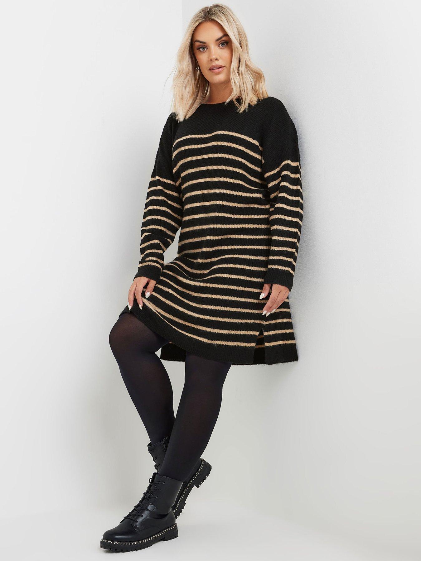 Image 3 of 4 of Yours Curve Tunic Stripe Jumper Dress - Black