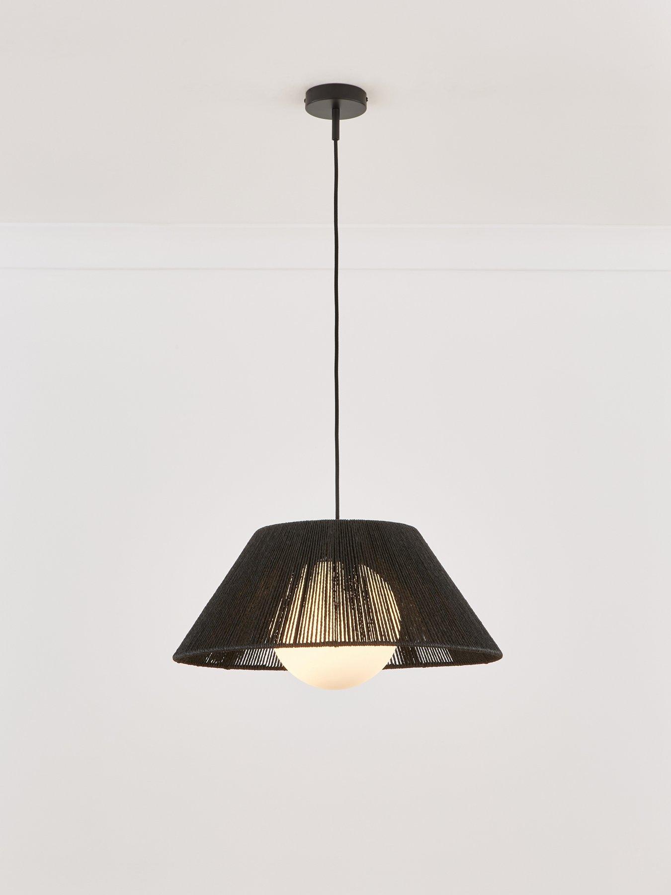 The Very Collection Black String Pendant with Opal Globe Ceiling Light