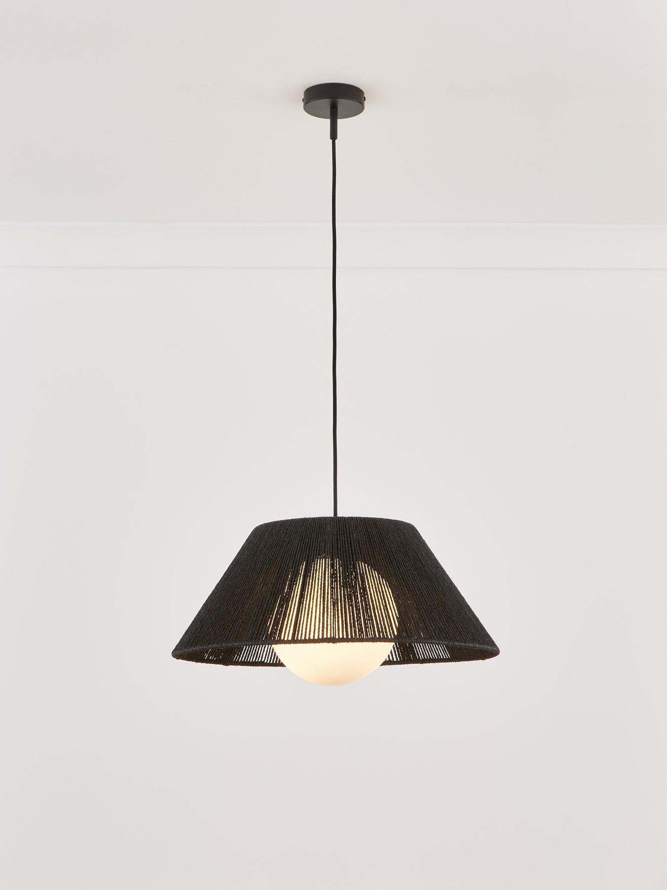  image of the-very-collection-black-string-pendant-with-opal-globe-ceiling-light