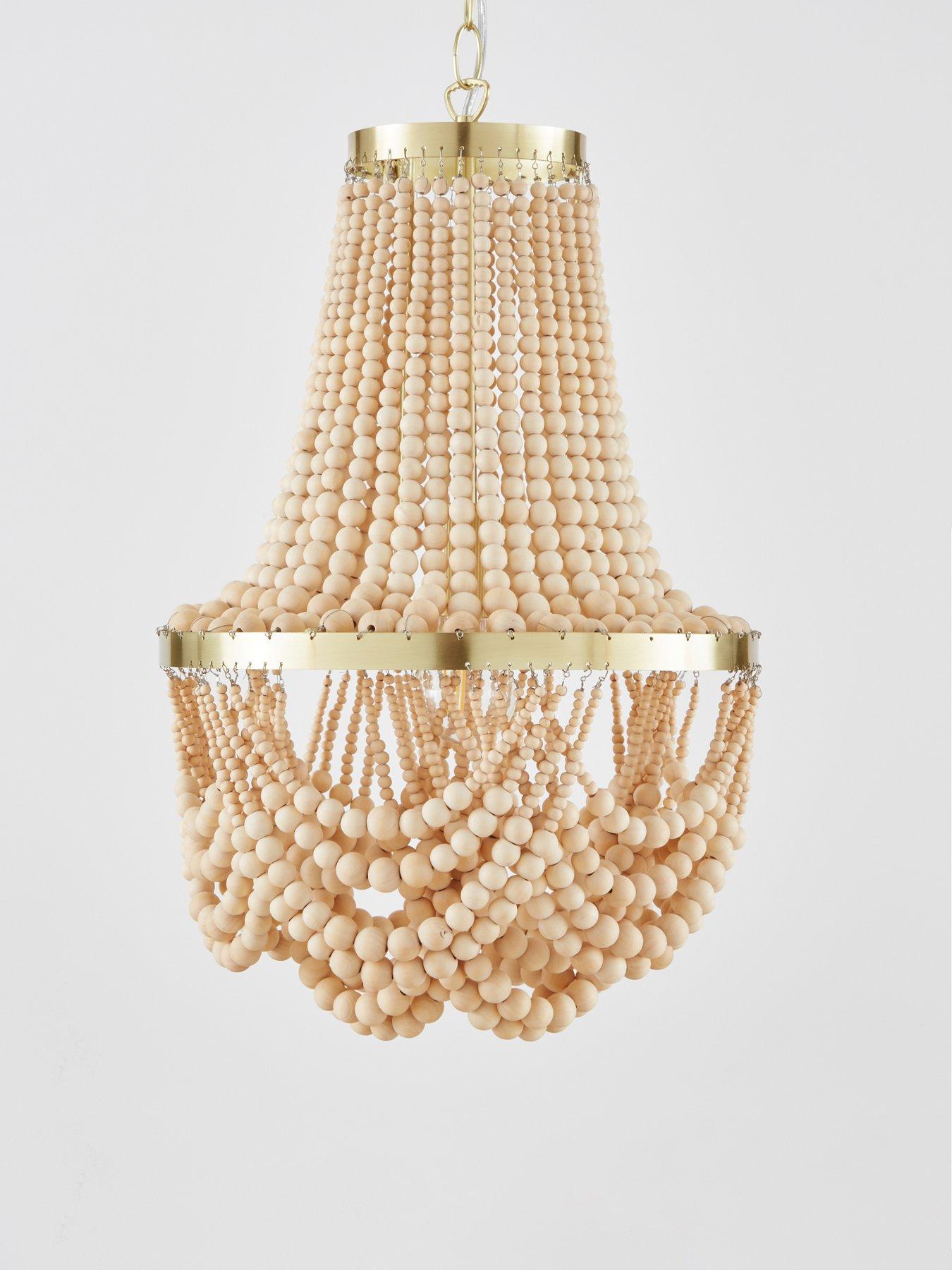 Image 4 of 6 of The Very Collection Large Miller Wooden Bead Chandelier Light