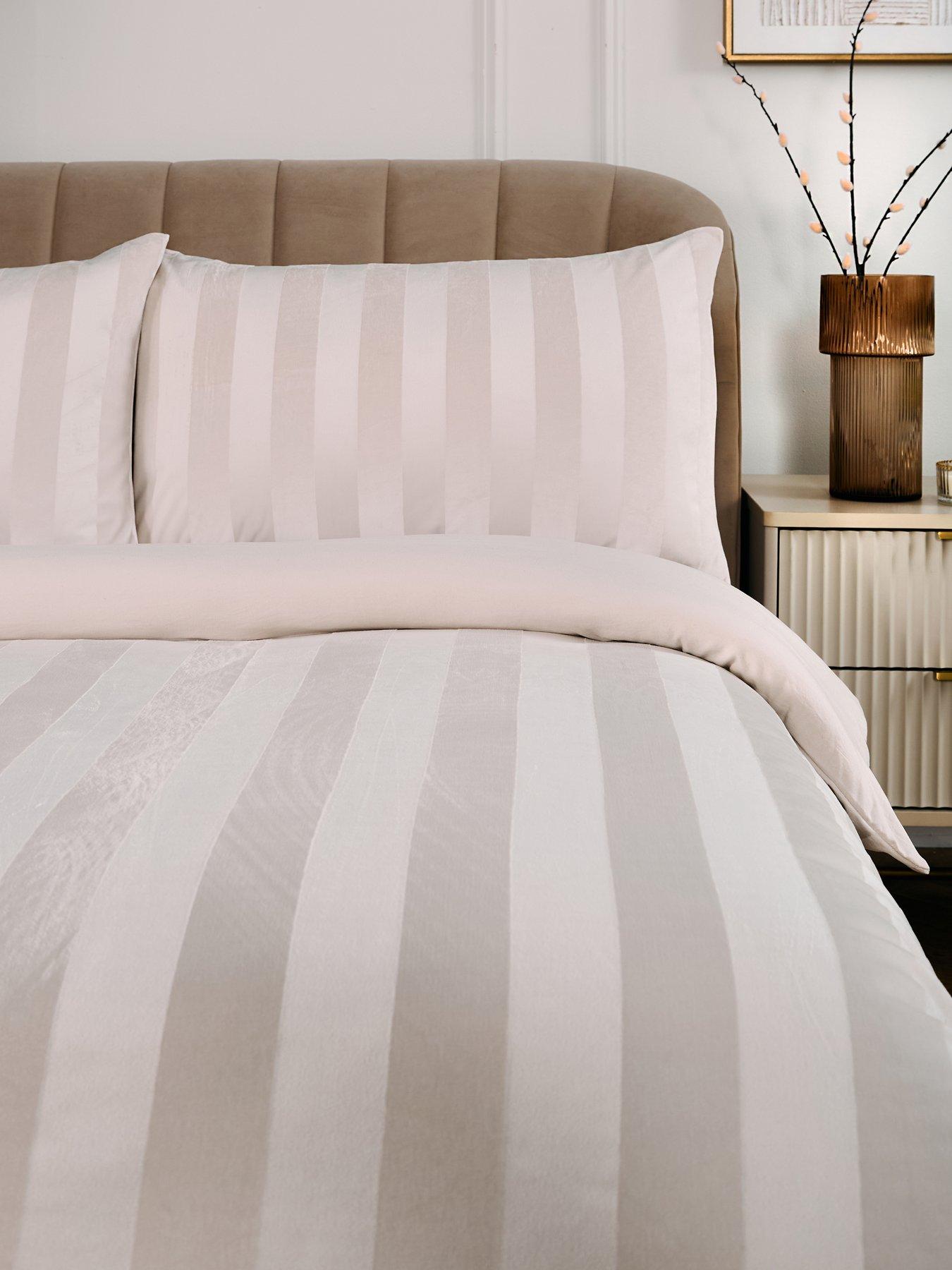 Image 3 of 5 of The Very Collection Luxe Velvet Stripe Duvet Cover Set in Ivory