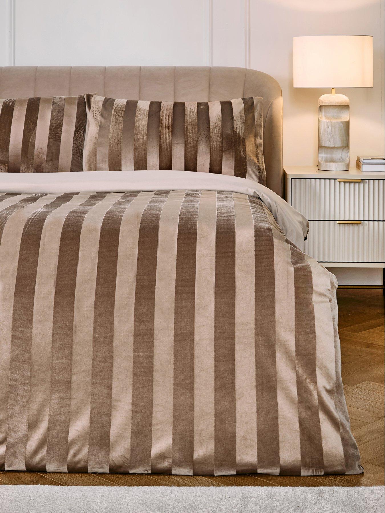 The Very Collection Luxe Velvet Stripe Duvet Cover Set in Champagne