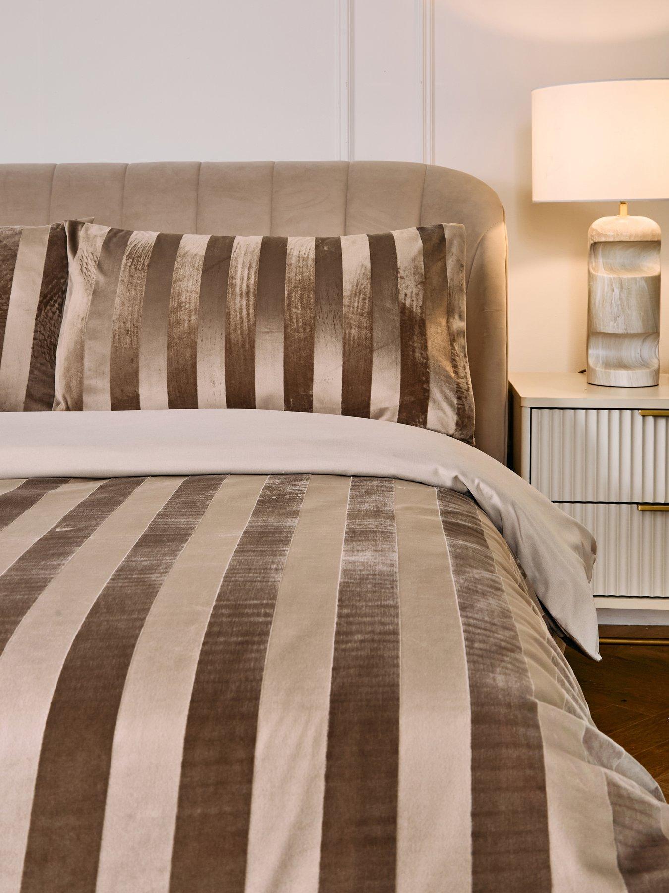  image of very-home-luxe-velvet-stripe-duvet-cover-set-in-champagne