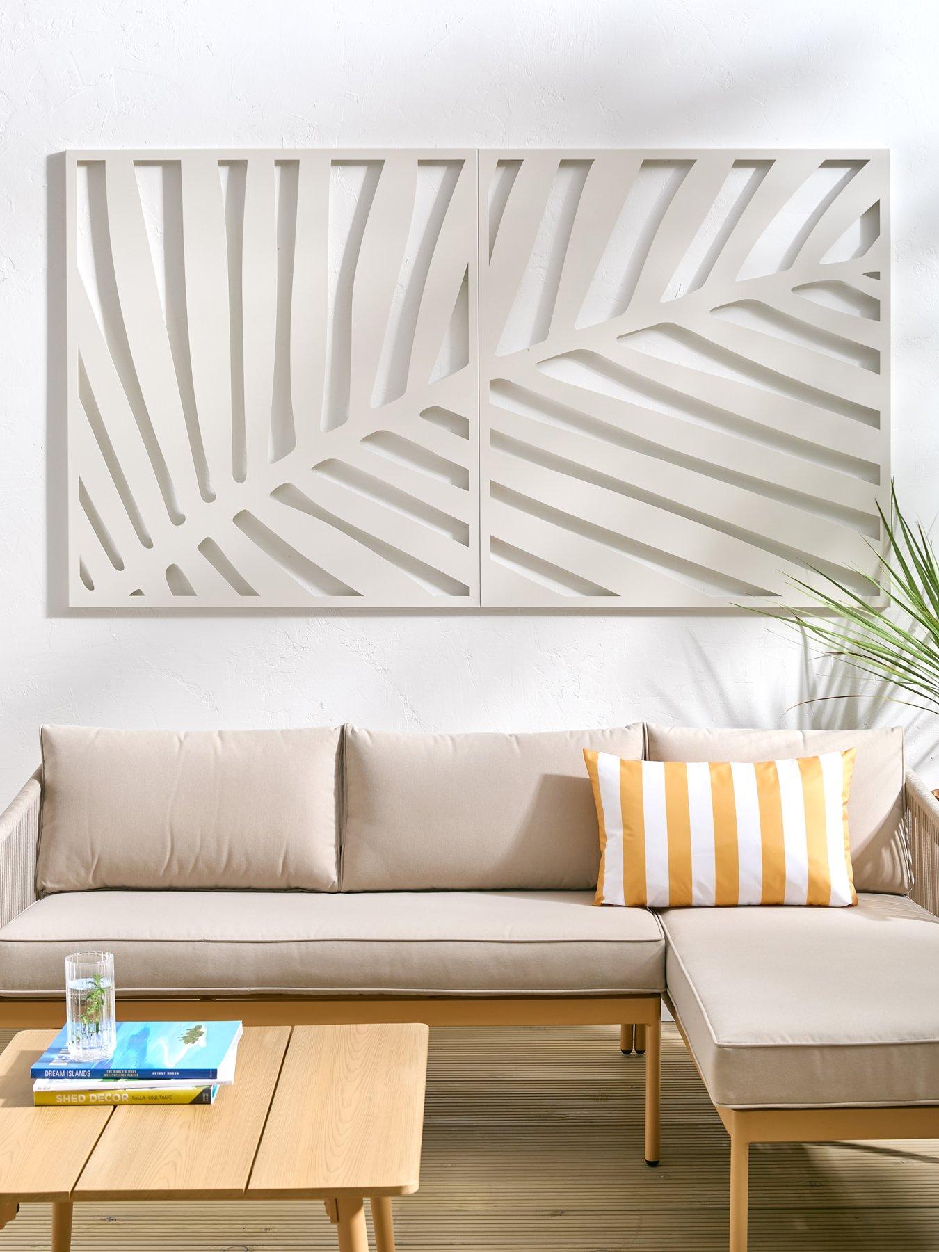 undefined Horizontal Metal Garden Screen Leaf Wall Mounting - Cream