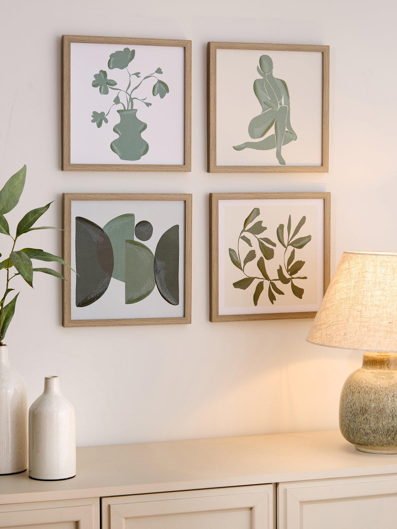 very-home-set-of-4-green-abstract-framed-art-prints