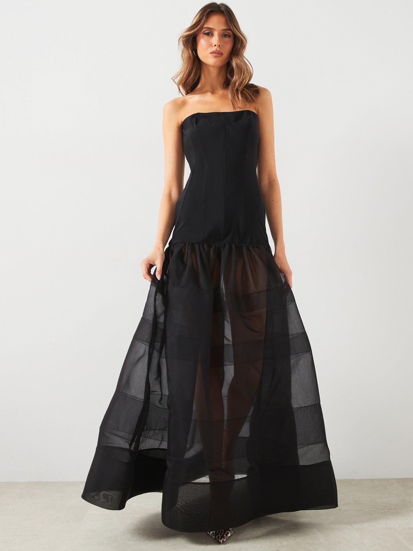 Image 1 of 6 of Mango Premium Corset Dress With Semi-transparent Skirt - Black