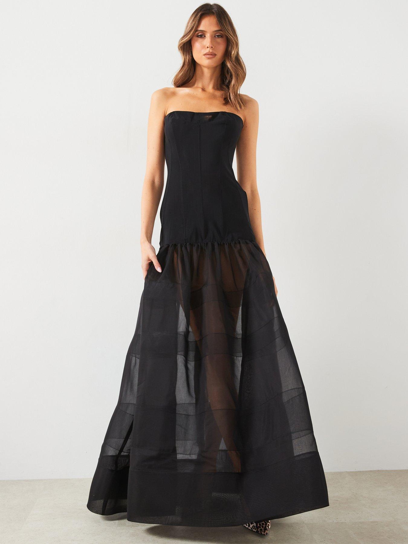 Image 6 of 6 of Mango Premium Corset Dress With Semi-transparent Skirt - Black