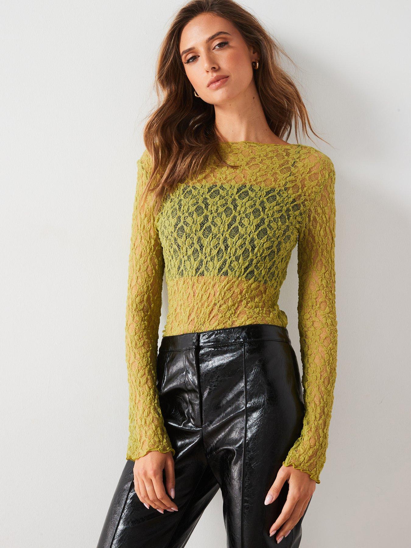 undefined Long Sleeved Lace Top - Green