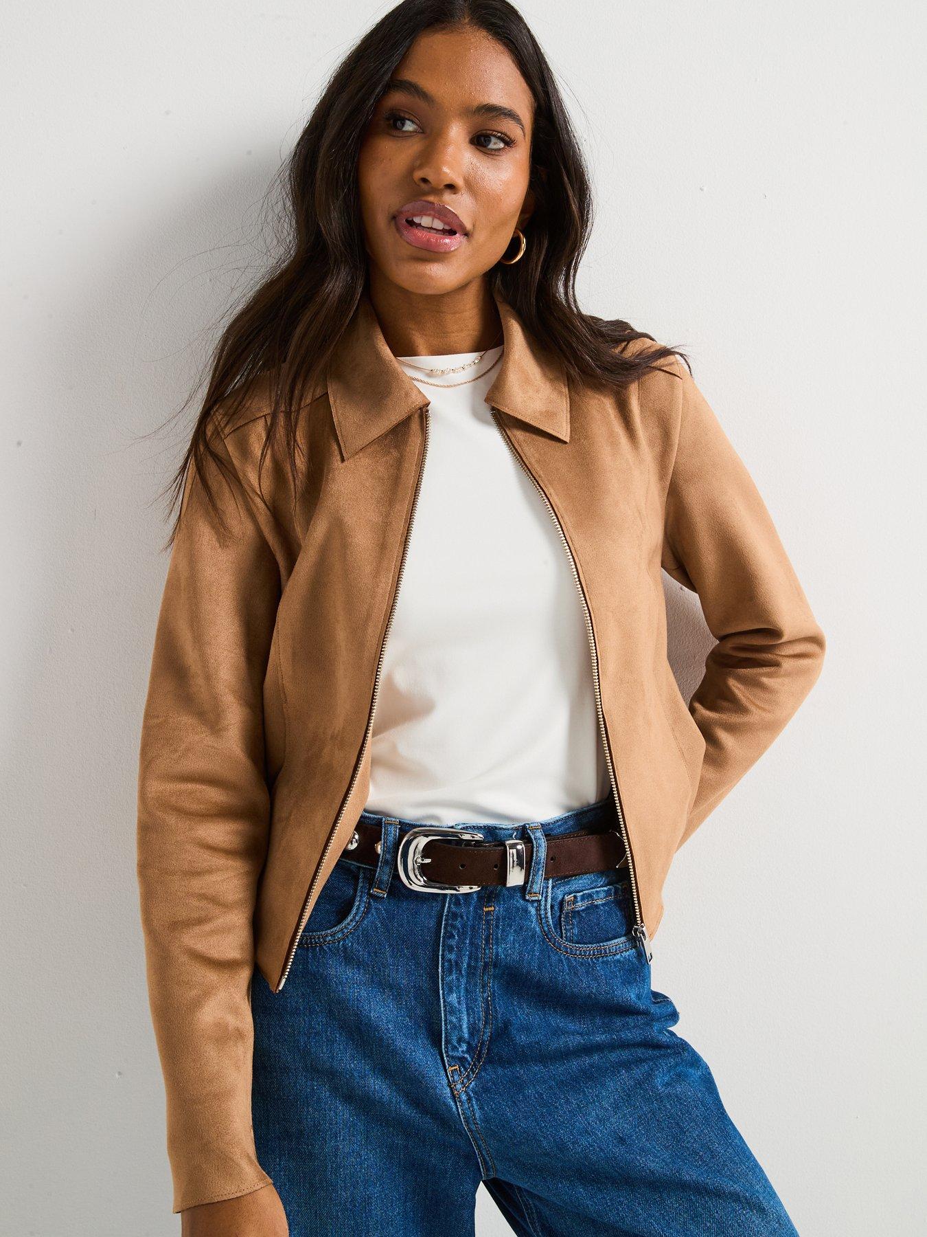 V by Very Faux Suede Jacket Light Brown Littlewoods