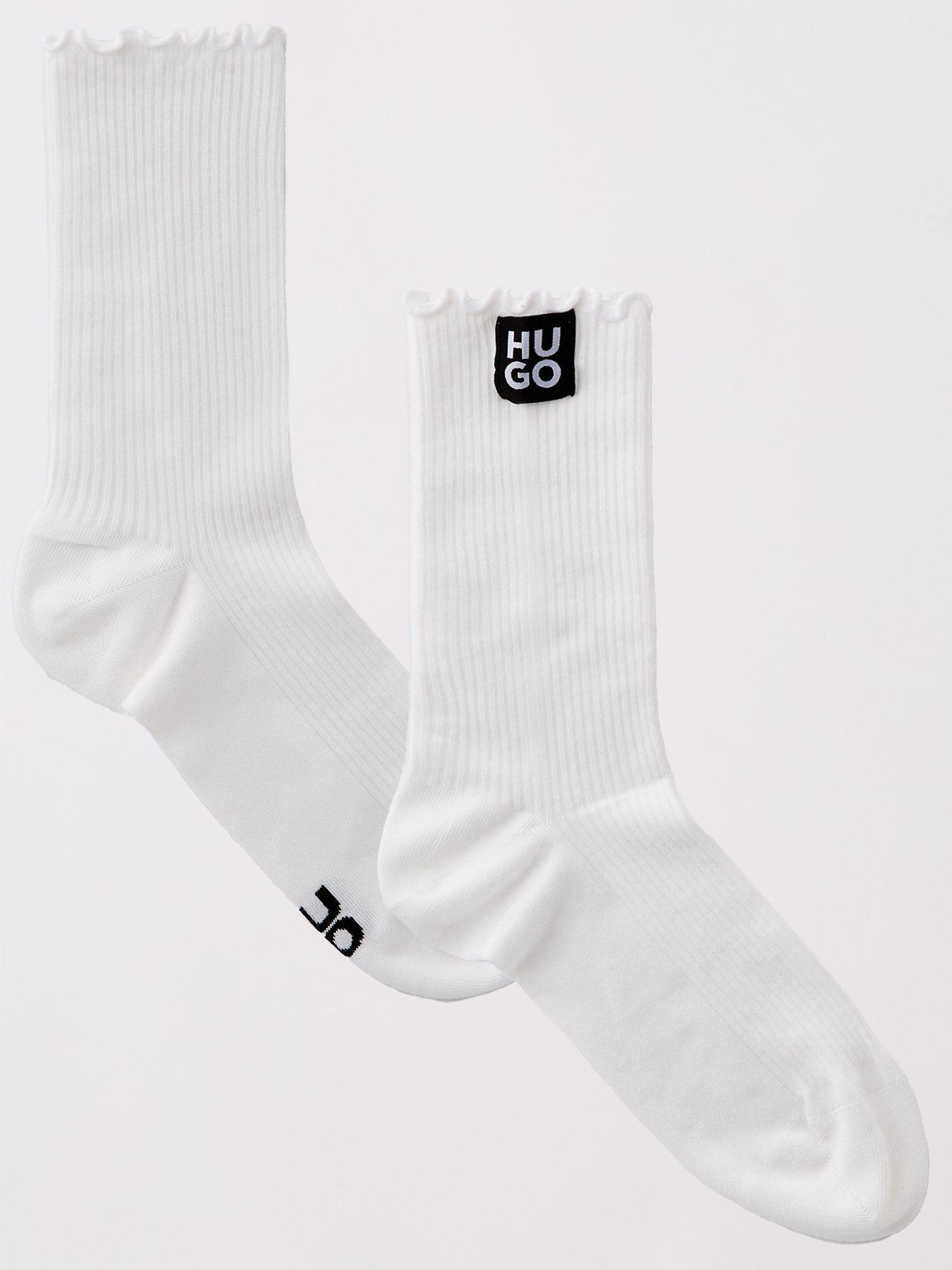 Image 1 of 4 of HUGO Frilled Patch Logo Ankle Socks - White