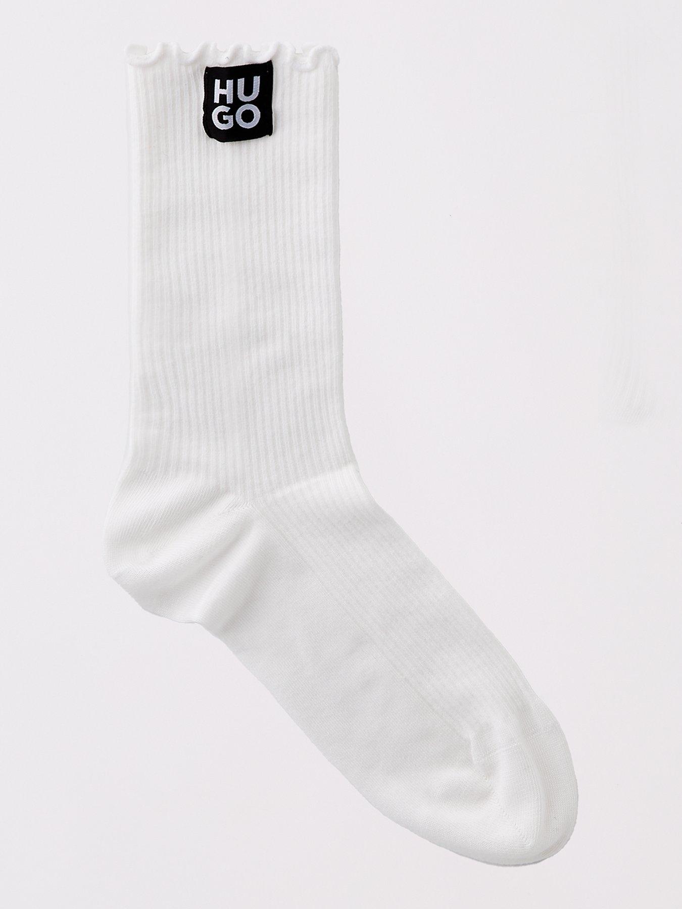 Image 2 of 4 of HUGO Frilled Patch Logo Ankle Socks - White