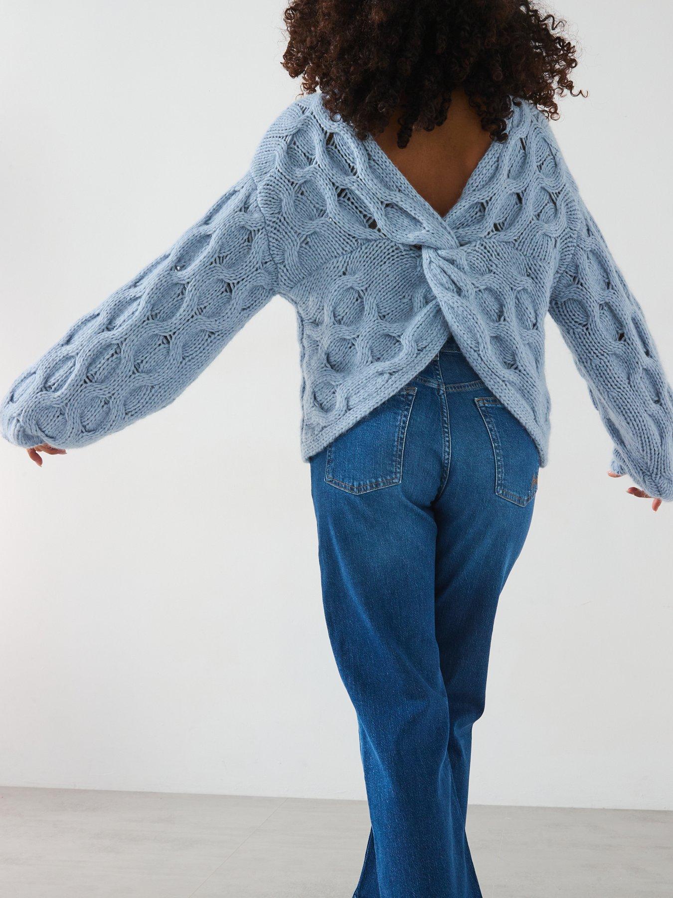  image of boss-fanova-twist-back-knitted-jumper-blue