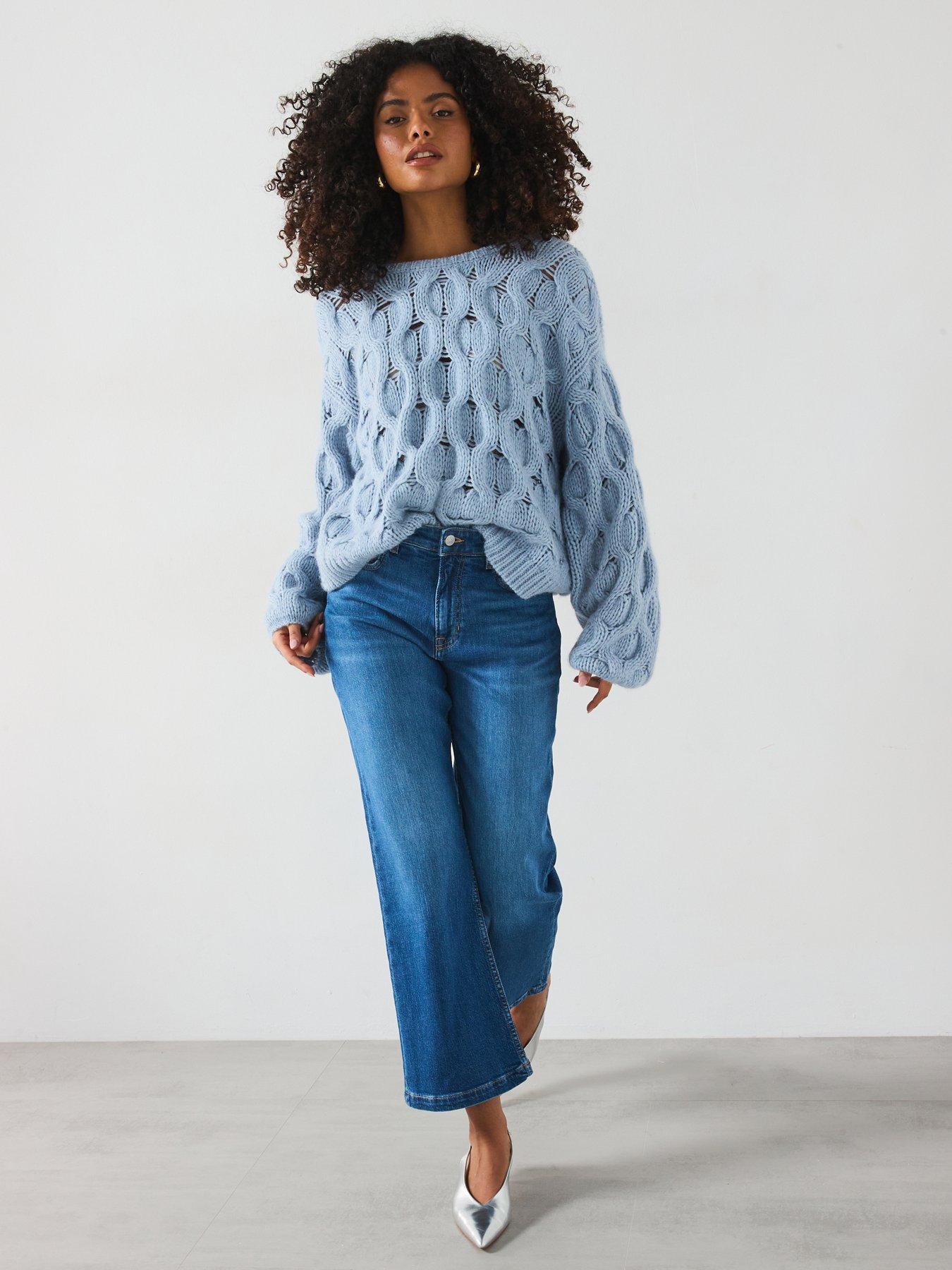  image of boss-fanova-twist-back-knitted-jumper-blue