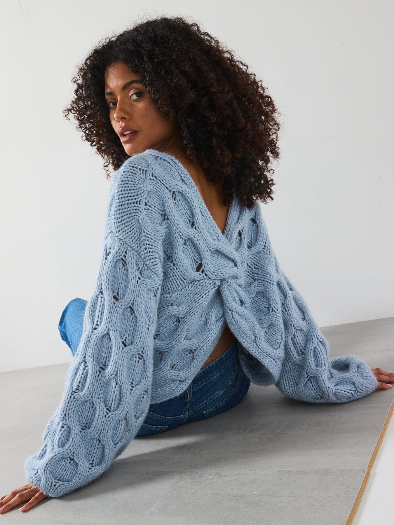  image of boss-fanova-twist-back-knitted-jumper-blue