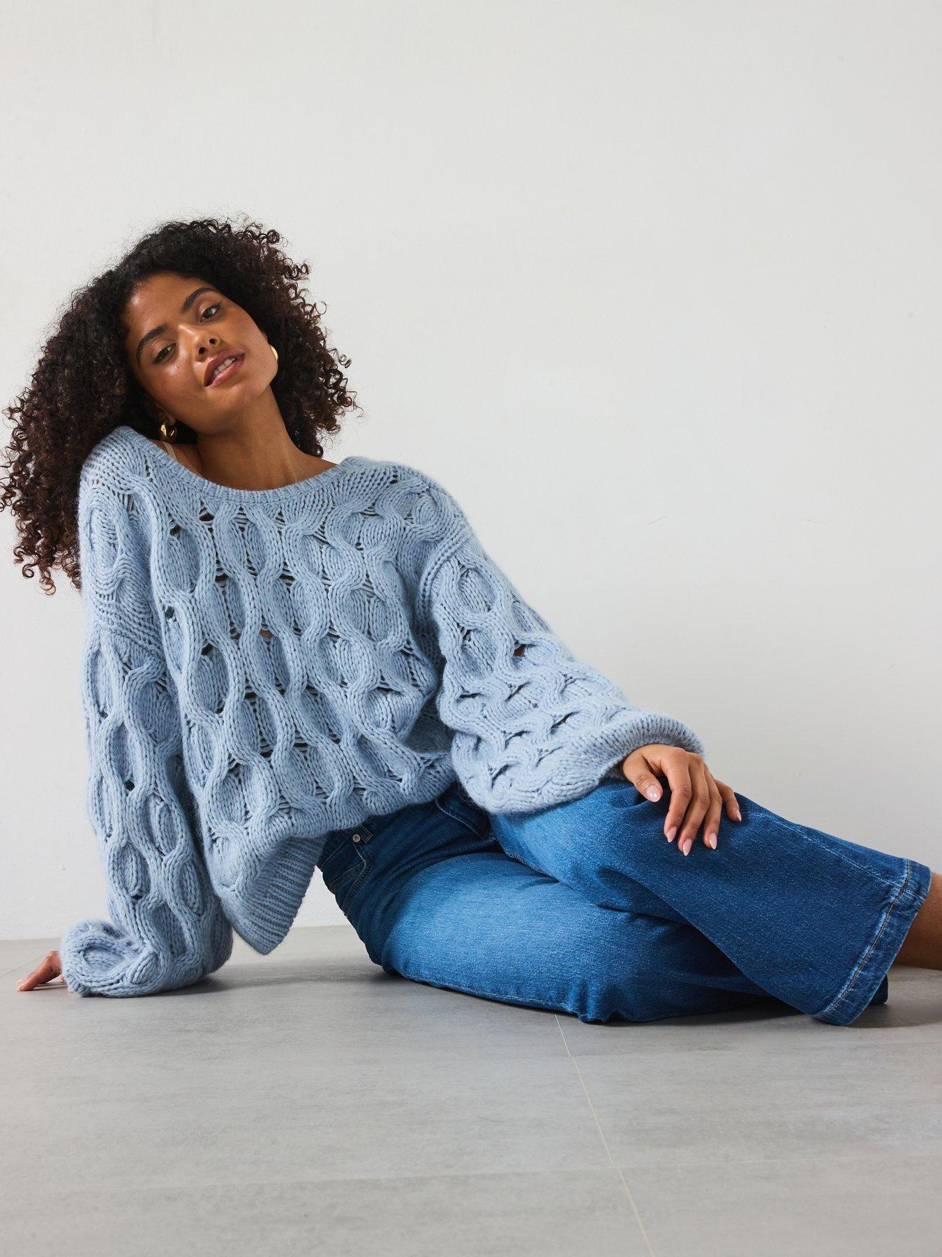  image of boss-fanova-twist-back-knitted-jumper-blue